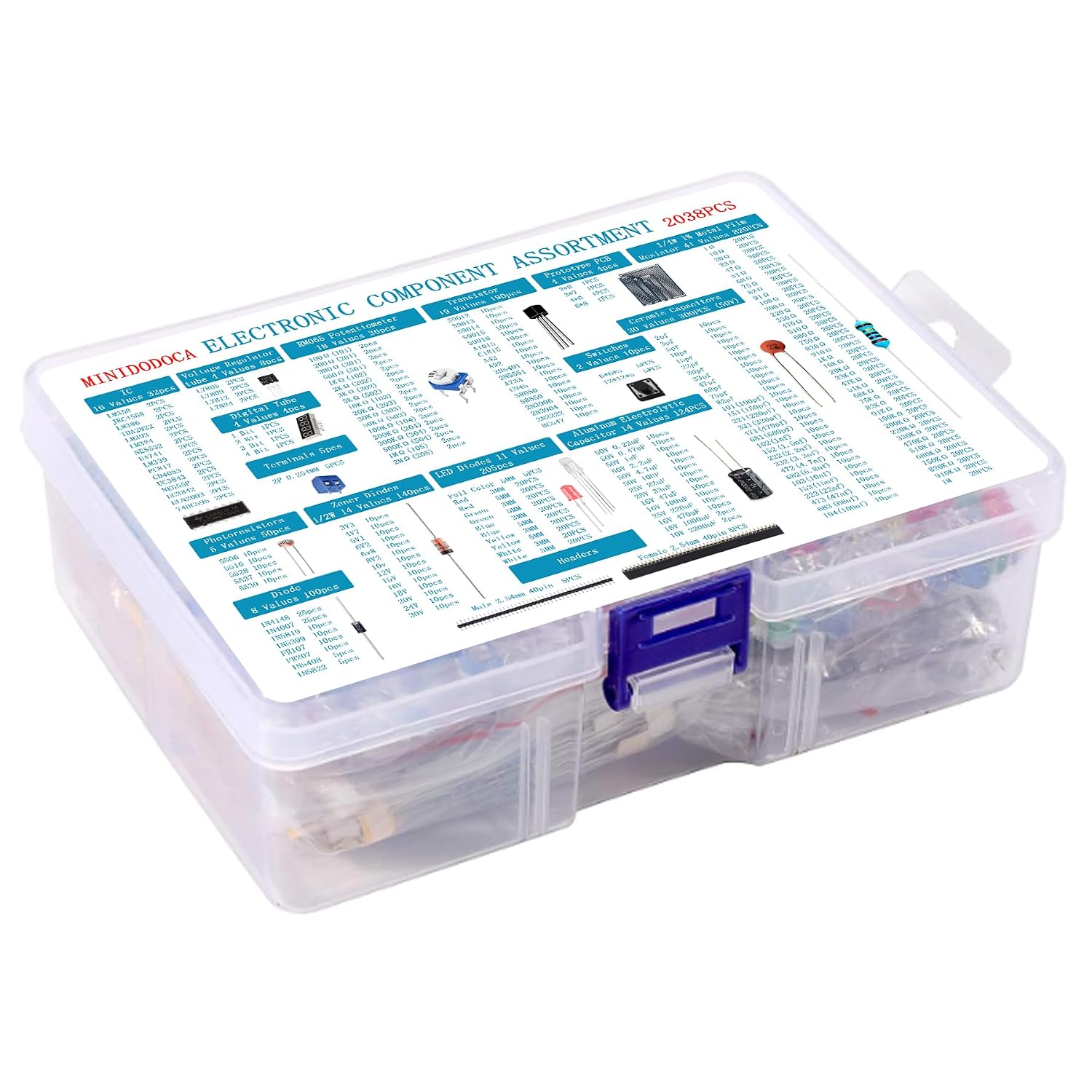 Electronic Component Kit & Total 2038 Pcs, LED Diodes, Metal Film Resistors, Electrolytic Capacitor Package,Diodes, Ceramic Capacitors,IC,PCB,Digital Tube, Common Transistor Assortment Box - Image 3