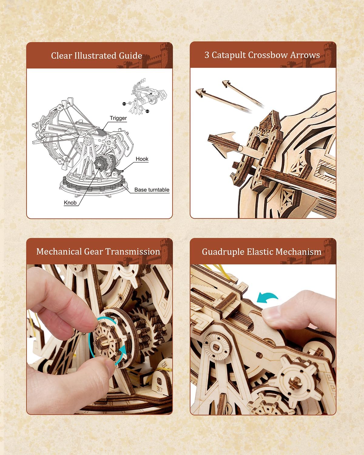 Rowood 3D Wooden Puzzles Catapult Kit for Adults, DIY Catapult Mechanical Wooden Model Kits Toys to Build for Adult, Cool Birthday Gift Choice - Image 4