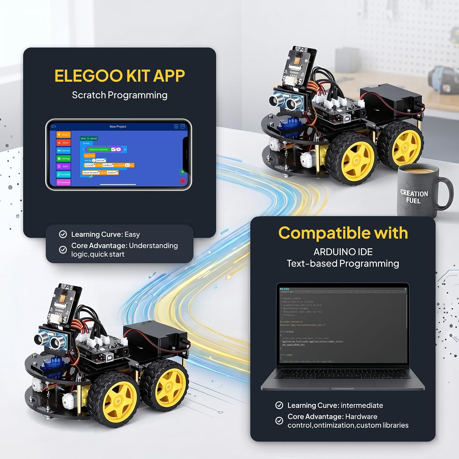 ELEGOO UNO R3 Smart Robot Car Kit V4 with Camera, Compatible with Arduino - Image 2