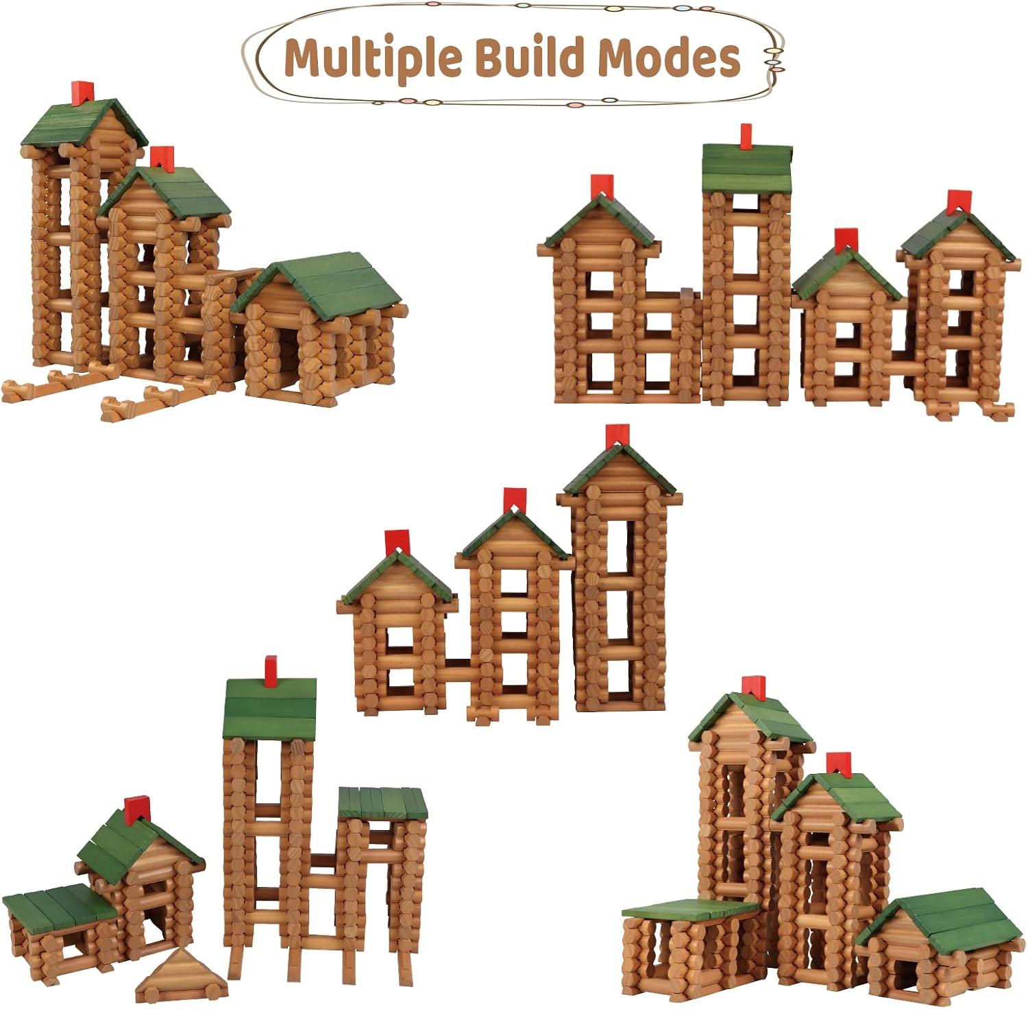 Wondertoys 530 Pcs Wooden Logs Set Ages 3+, Classic Building Log Toys for Kids, Creative Construction Engineering Educational Gifts - Image 3