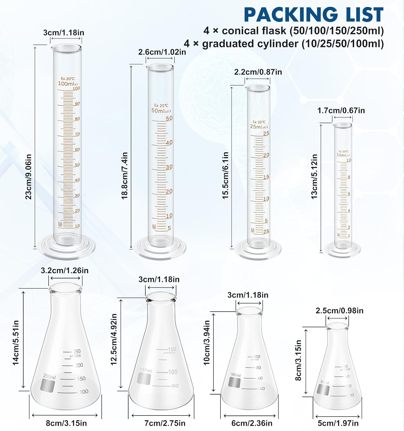 FOUR E'S SCIENTIFIC Glass Beaker Set, 19-Piece Labware Kit - Image 6
