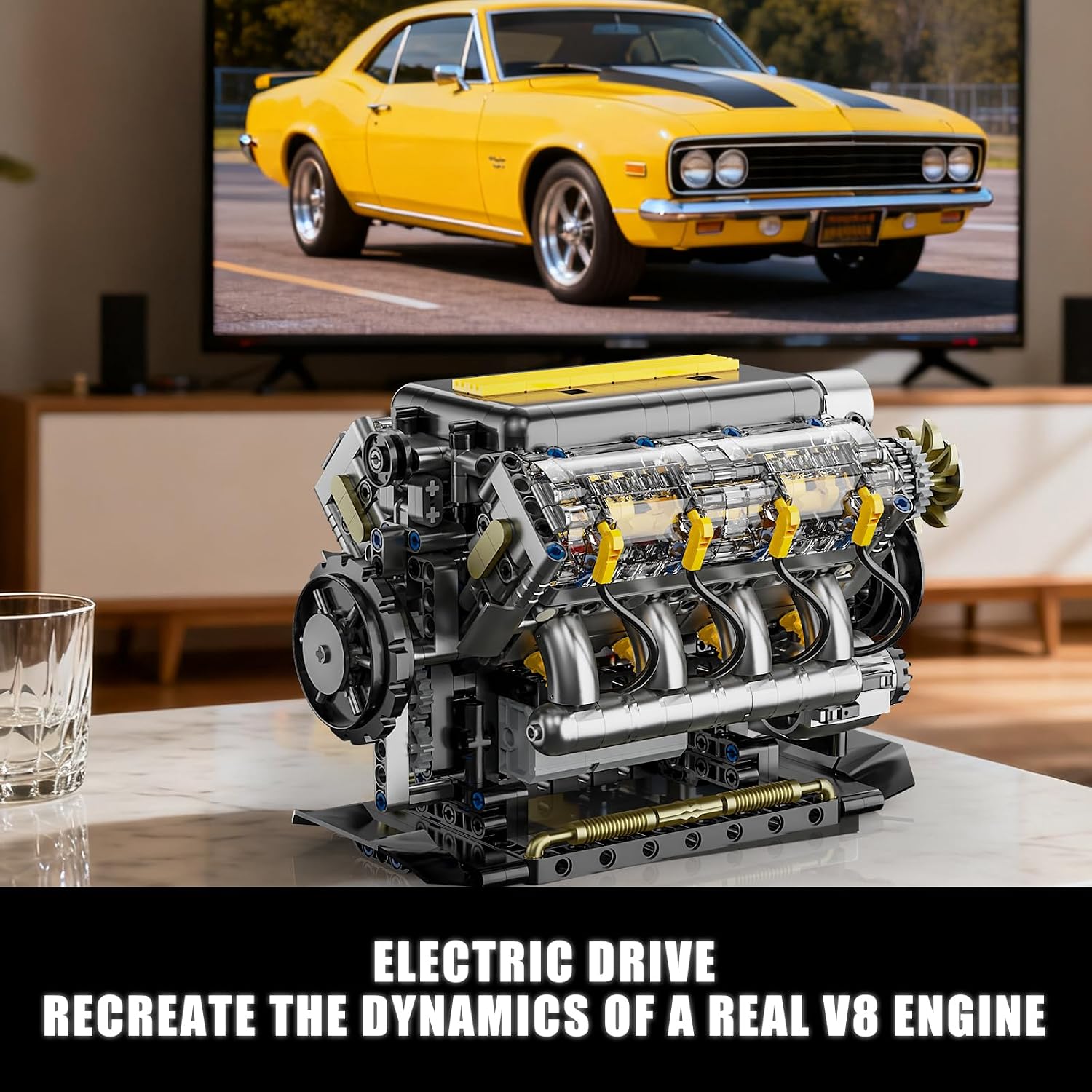 V8 Engine Model Kit that Runs, Visible Mini Car Motor Building Blocks Set for Adults, Compatible with Lego, STEM Physical Science Educational Toy for Teens Boys 14+ (905 PCS) - Image 2