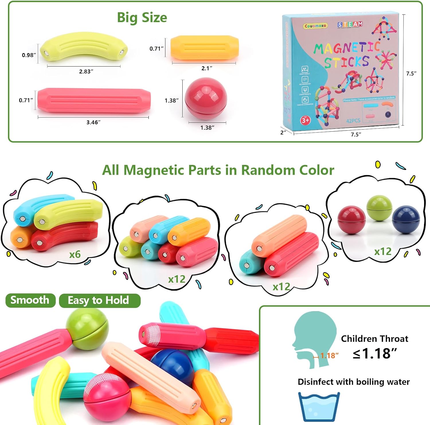 COUOMOXA Magnetic Building Blocks for Toddlers: STEM Educational Toys for 3 4 5+ Years Old Kids - Magnetic Stick Montessori Game for Family for Boys Girls 3-5 - Image 7