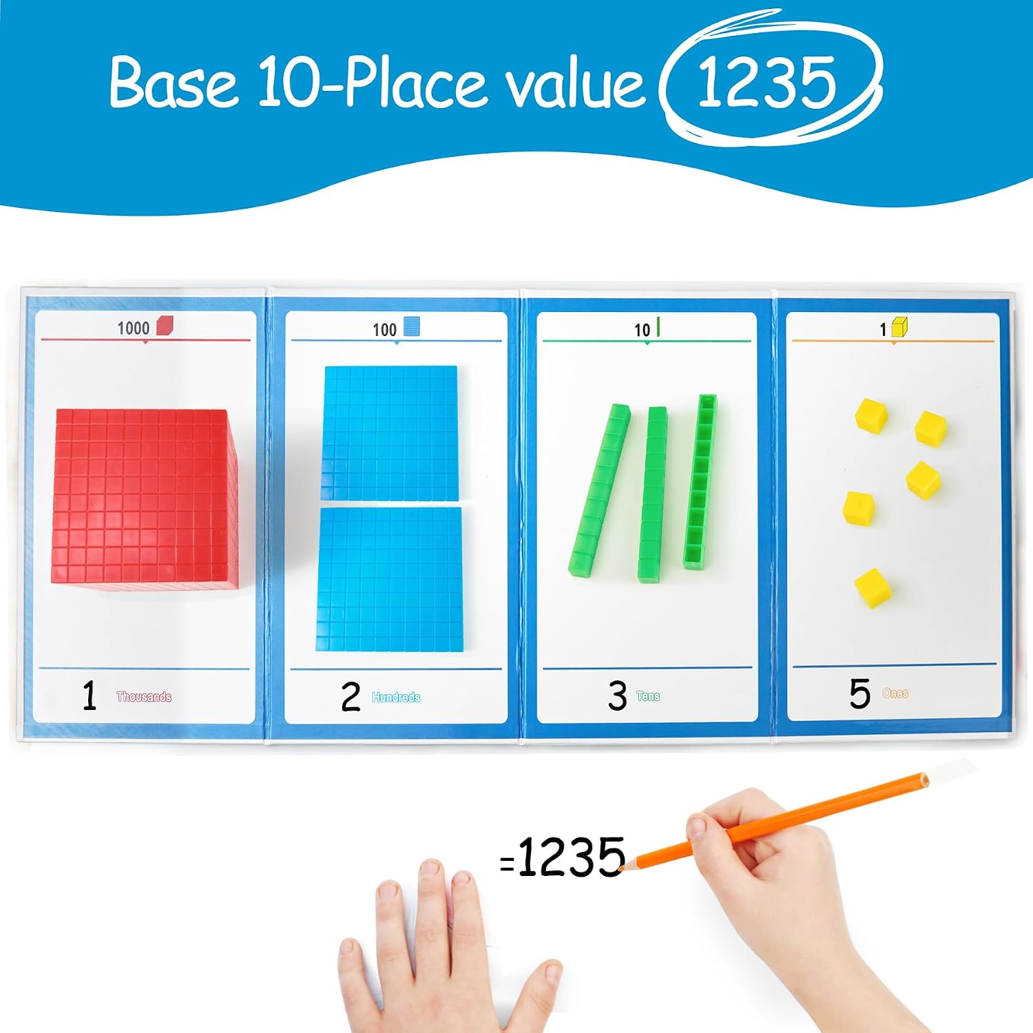 Math Manipulatives for Kids Aged 3+.Base Ten Blocks with Place Value Chart - Plastic Math Cubes to Help Educate Kindergarten Teachers.133 PCS - Image 3