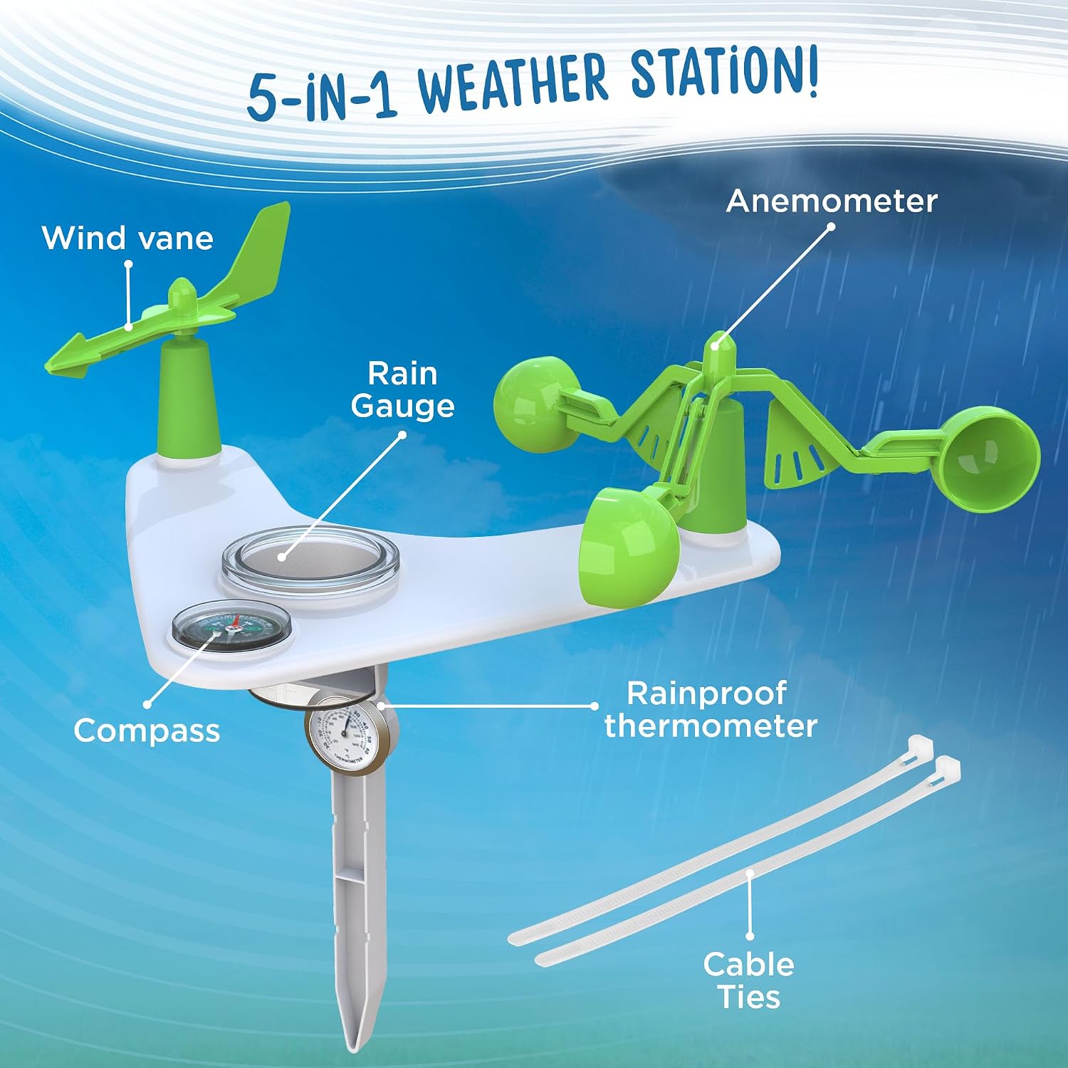 Thames & Kosmos Weather & Climate Lab STEM Experiment Kit, 5-in-1 Meteorology Station w/Wind Vane, Compass, Rain Gauge, Anemometer & Thermometer for Ages 6+, Includes Stake for Outdoor Use - Image 2