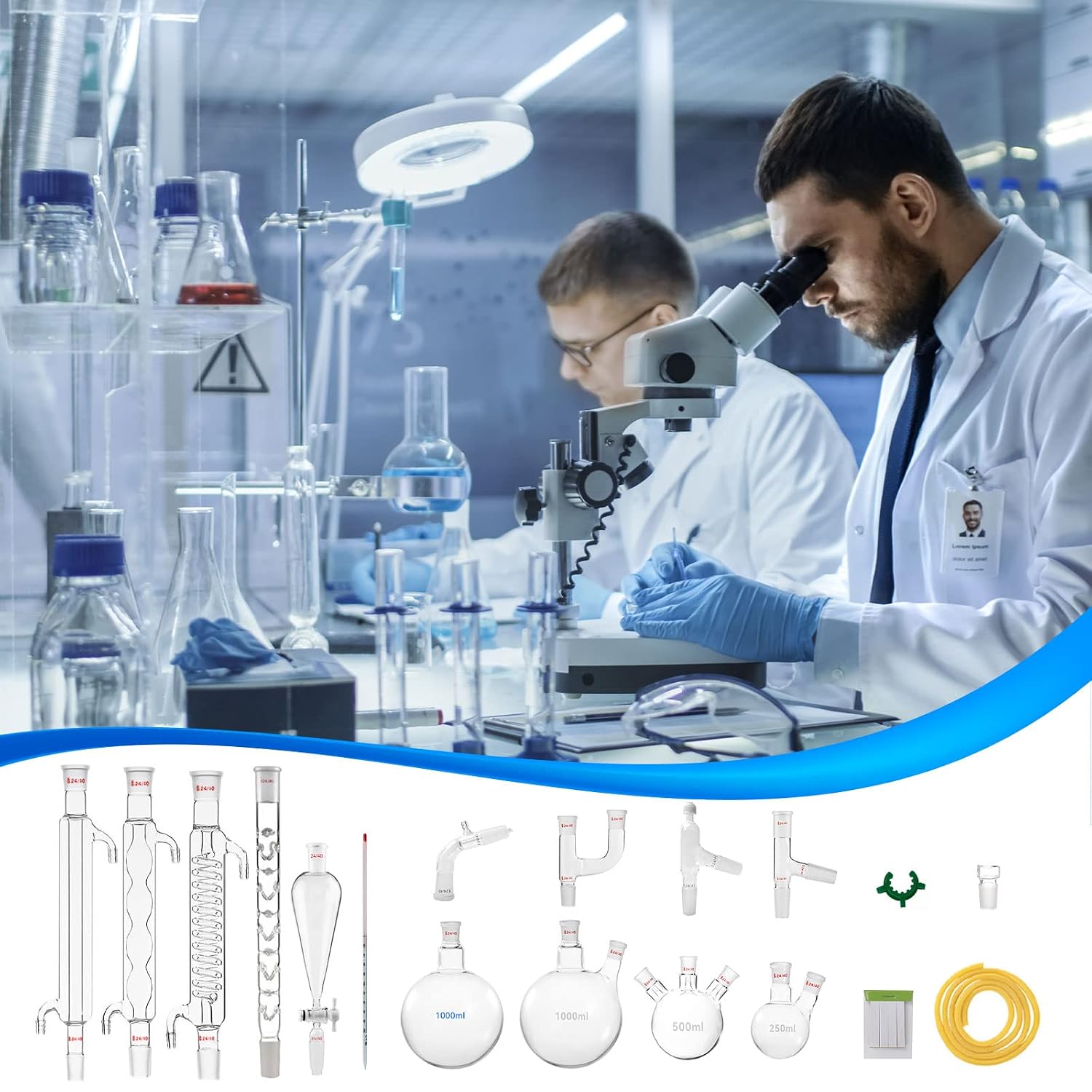 Chemistry Glassware Set - 32PCS Laboratory Glassware Kit with 24/40 Joint 1000ml Essential Oil Lab Distillation Apparatus Kit - Image 5
