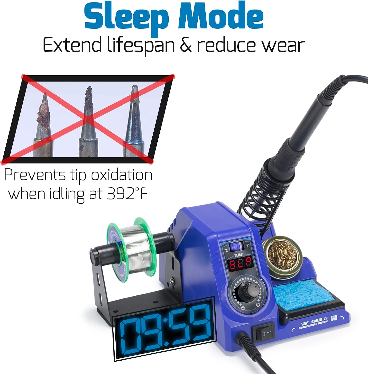 WEP 926LED V3 Soldering Station 130W MAX Soldering Iron Kit with Solder Wire, 5 Soldering Tips, Tweezers, Solder Sucker, Tip Cleaner, Temperature Control, Sleep Mode, C-F Conversion - Image 7