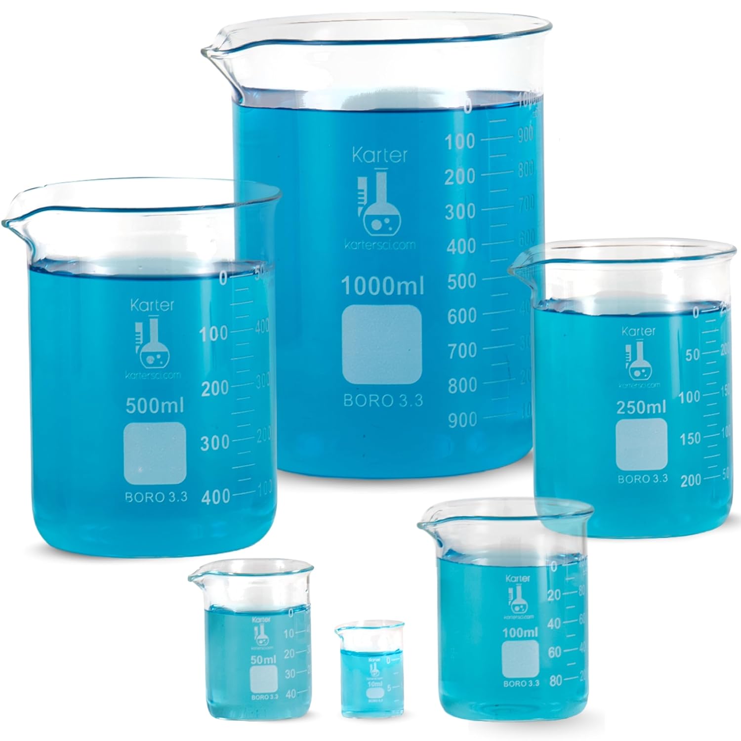 Karter Scientific, 3.3 Boro, Griffin Low Form, Glass Beaker Set - 6 Sizes - 10ml, 50ml, 100ml, 250ml, 500ml, 1000ml - Image 9