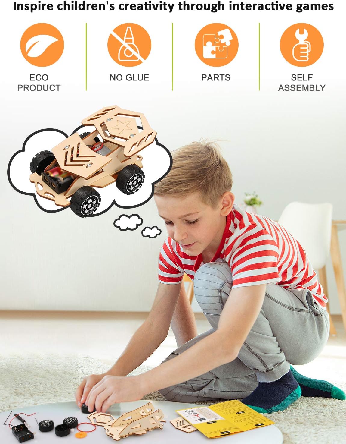 Poraxy 5 in 1 STEM Kits for Kids Age 8-10, Science Building Project Craft for 8-13, Model Car Kit, STEM Toys for Boys Girls Age 8-12, Wooden 3D Puzzles, Birthday Gifts for 6 7 8 9 10 11 12 13 Year Old - Image 4