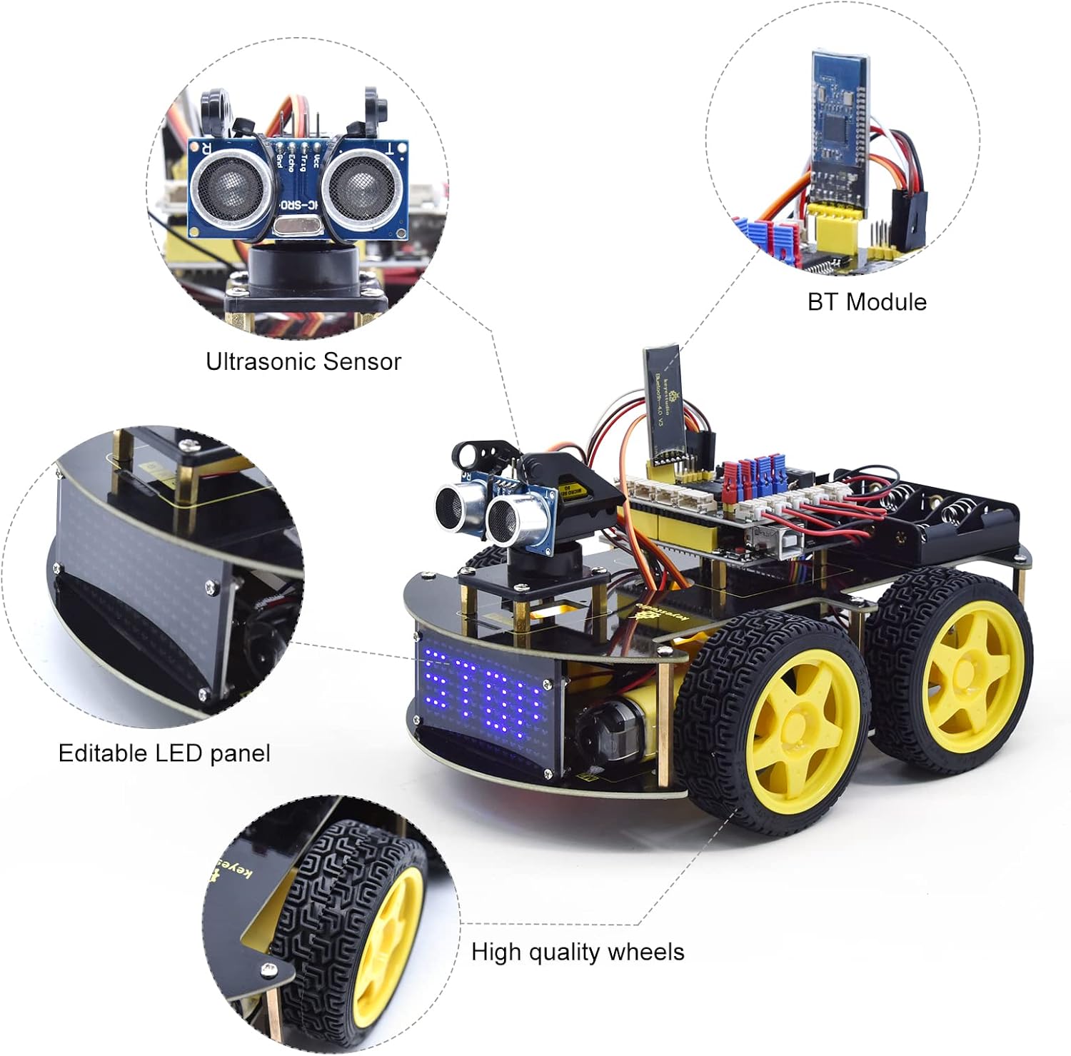 KEYESTUDIO Smart Car Kit,4WD Programmable DIY Starter Kit for Arduino for Uno R3,Electronics Programming Project/STEM Educational/Science Coding Kit for Teens Adults15+ - Image 6