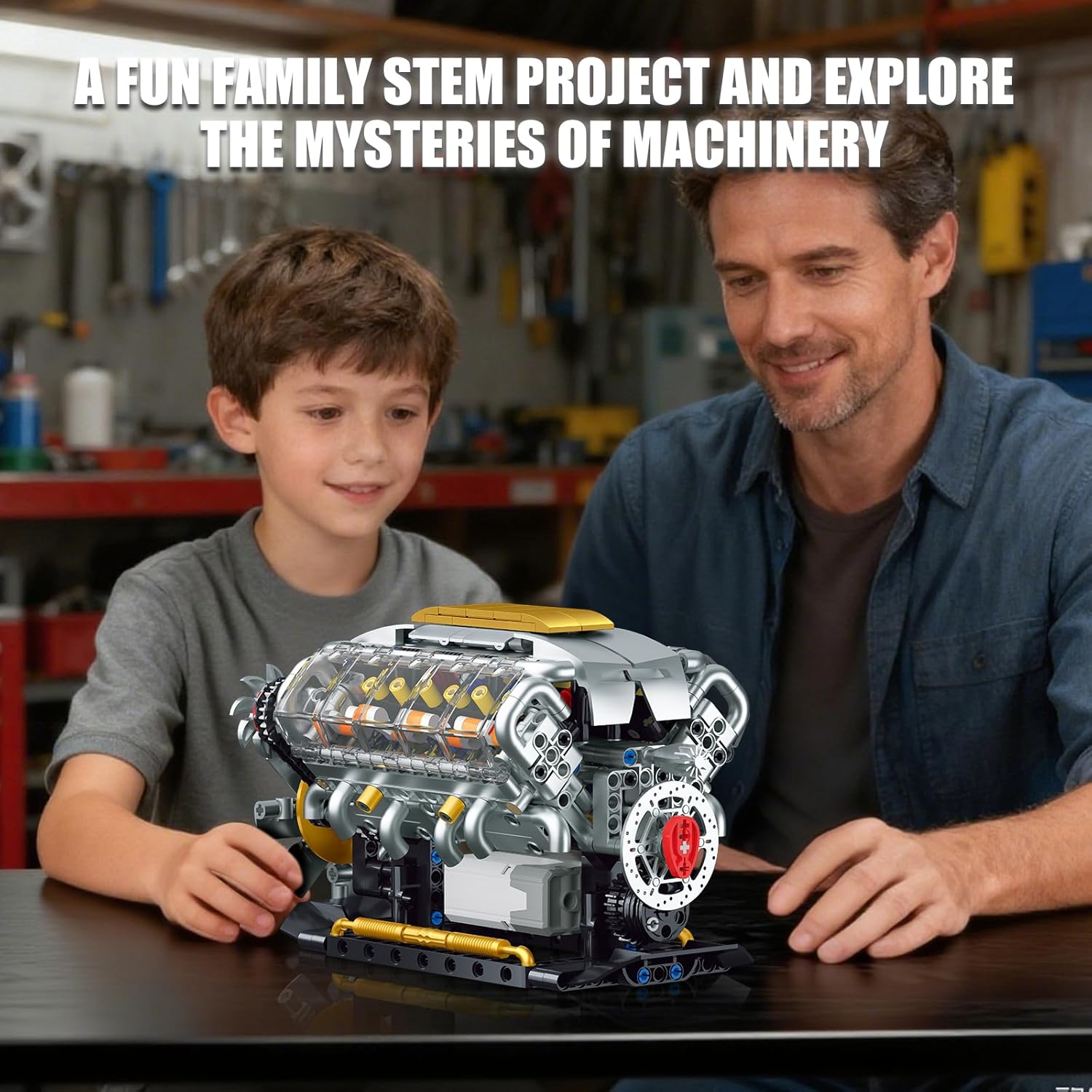 V8 Engine Model Kit that Runs, Build Your Own Mini Visible Car Motor, Physical Science Experiment Building Set for Adults & Teens, STEM Toy Gift for Boys 14+ (703 PCS) - Image 4