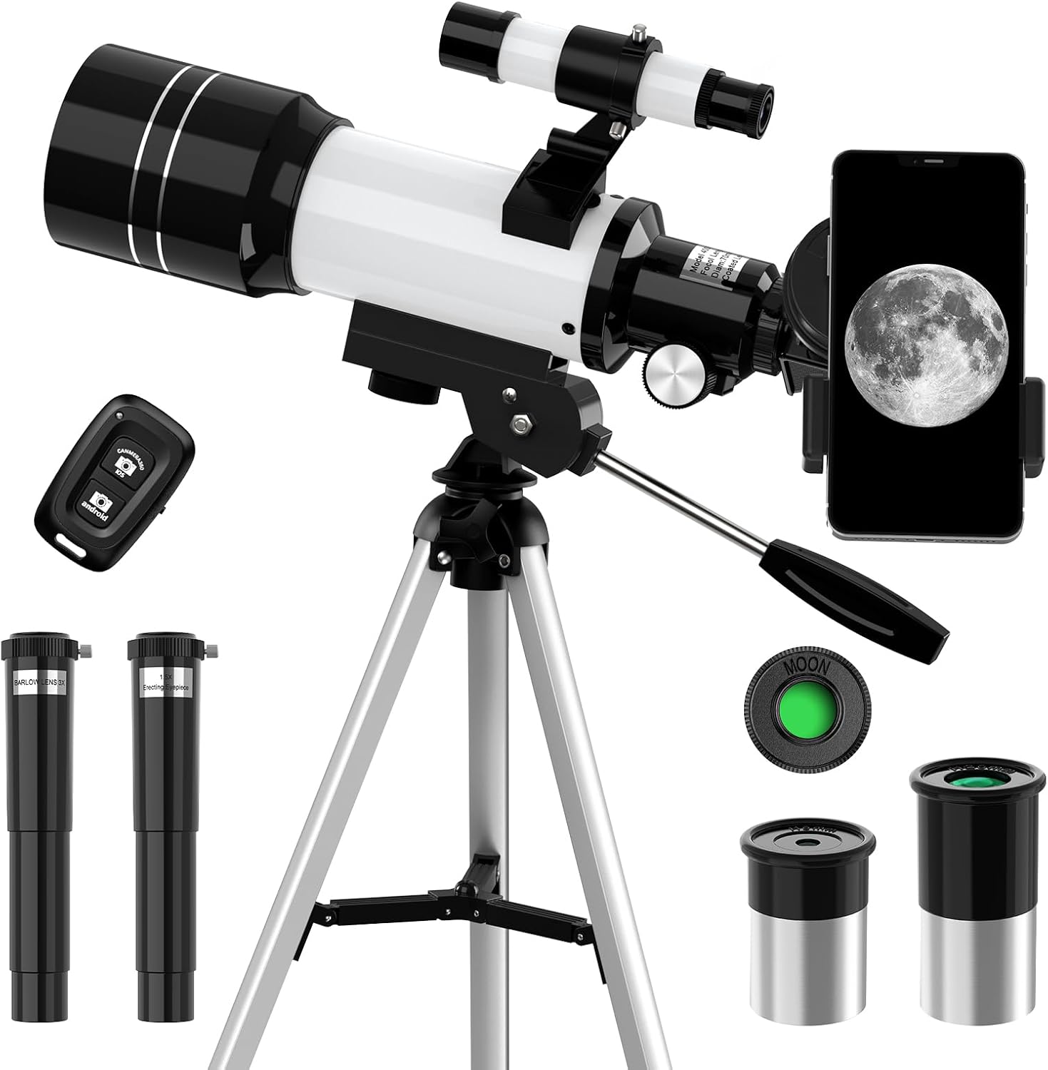 Telescope for Kids, 70MM Aperture Telescopes for Adults (15X-150X) with FMC Optics, 300MM Astronomical Refractor Telescope for Beginners with Phone Adapter, Portable Astronomy Gifts for Moon and Star