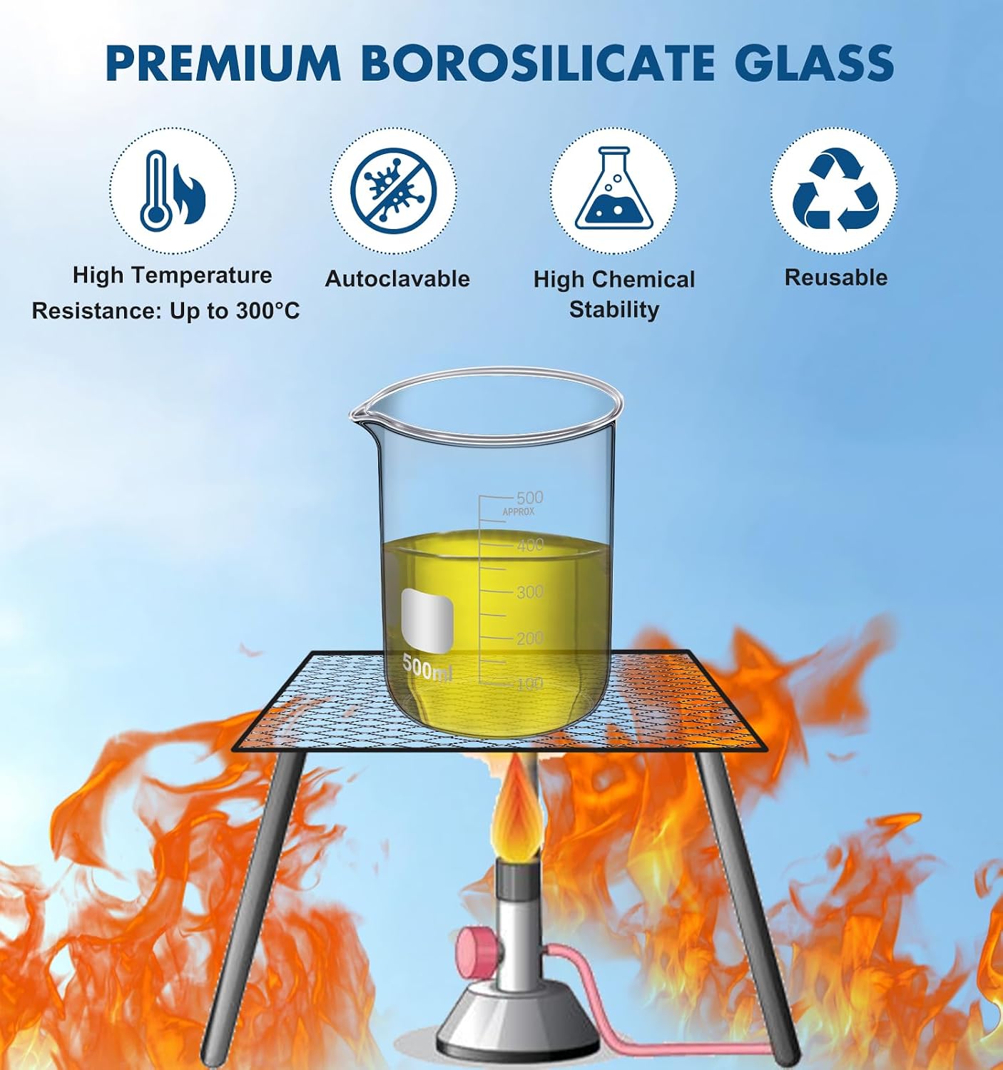 FOUR E'S SCIENTIFIC Glass Beaker Set, 19-Piece Labware Kit - Image 2