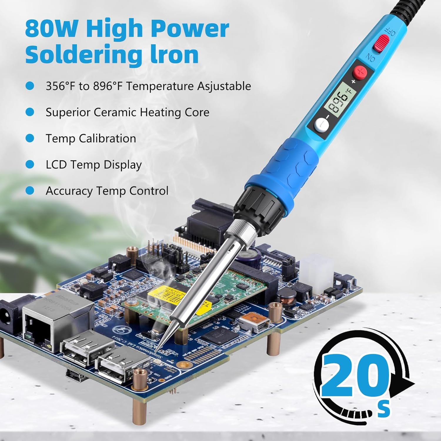 Soldering Iron Kit, 80W 110V LCD Digital Solder Iron Pen with Ceramic Heater, Portable Welding Tools with 5pcs Tips, Stand, Solders Wire, Sponge, Paste, for Metal,Electric Repairs, DIY - Image 3