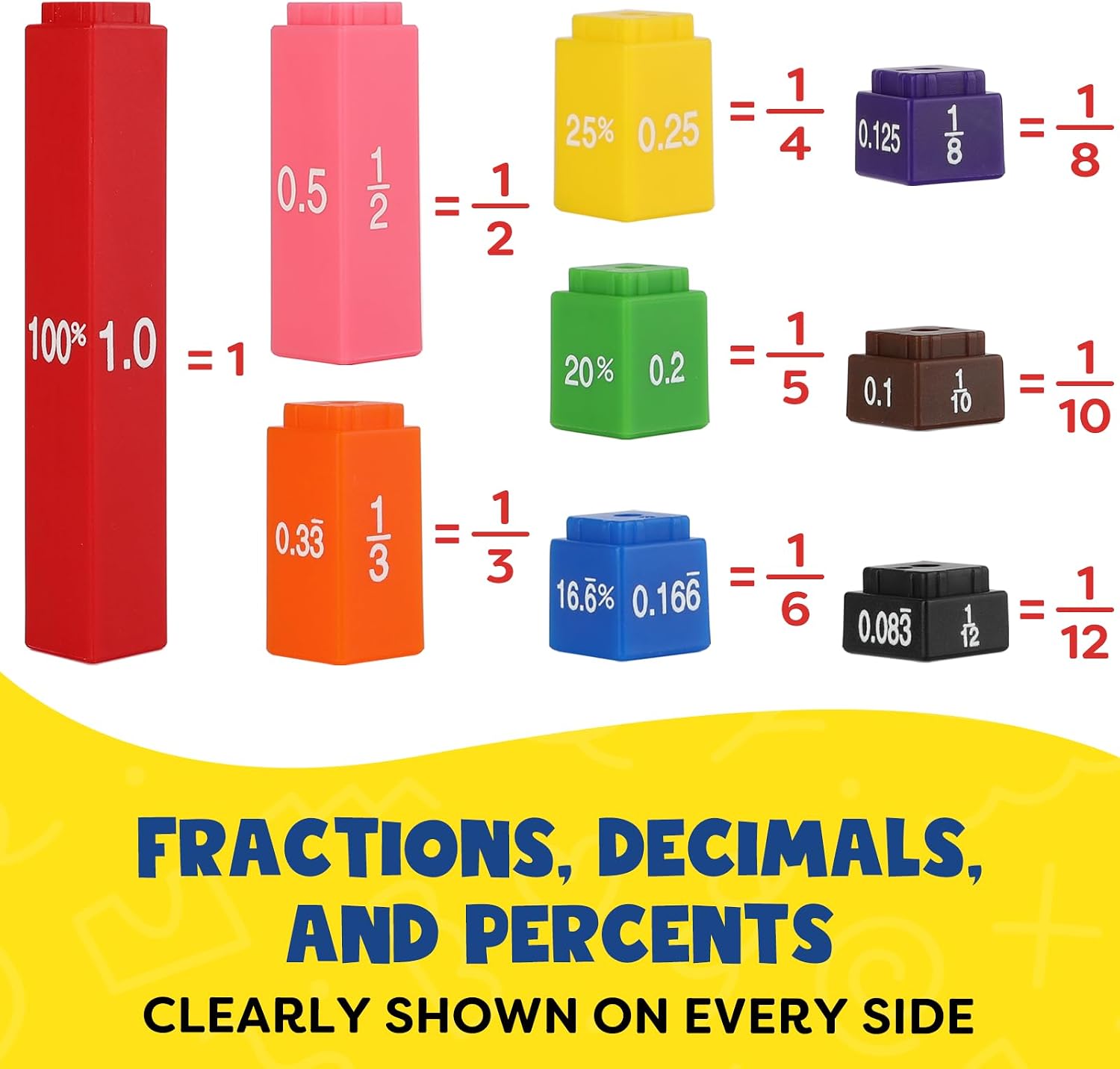 Aizweb Interlocking Fraction Manipulatives Cubes-Fraction Tiles Blocks,Equivalency Percent Decimals Cubes,Math Games Activity for Elementary Kids,Fraction Learning Tools Homeschool Classroom Supplies - Image 3