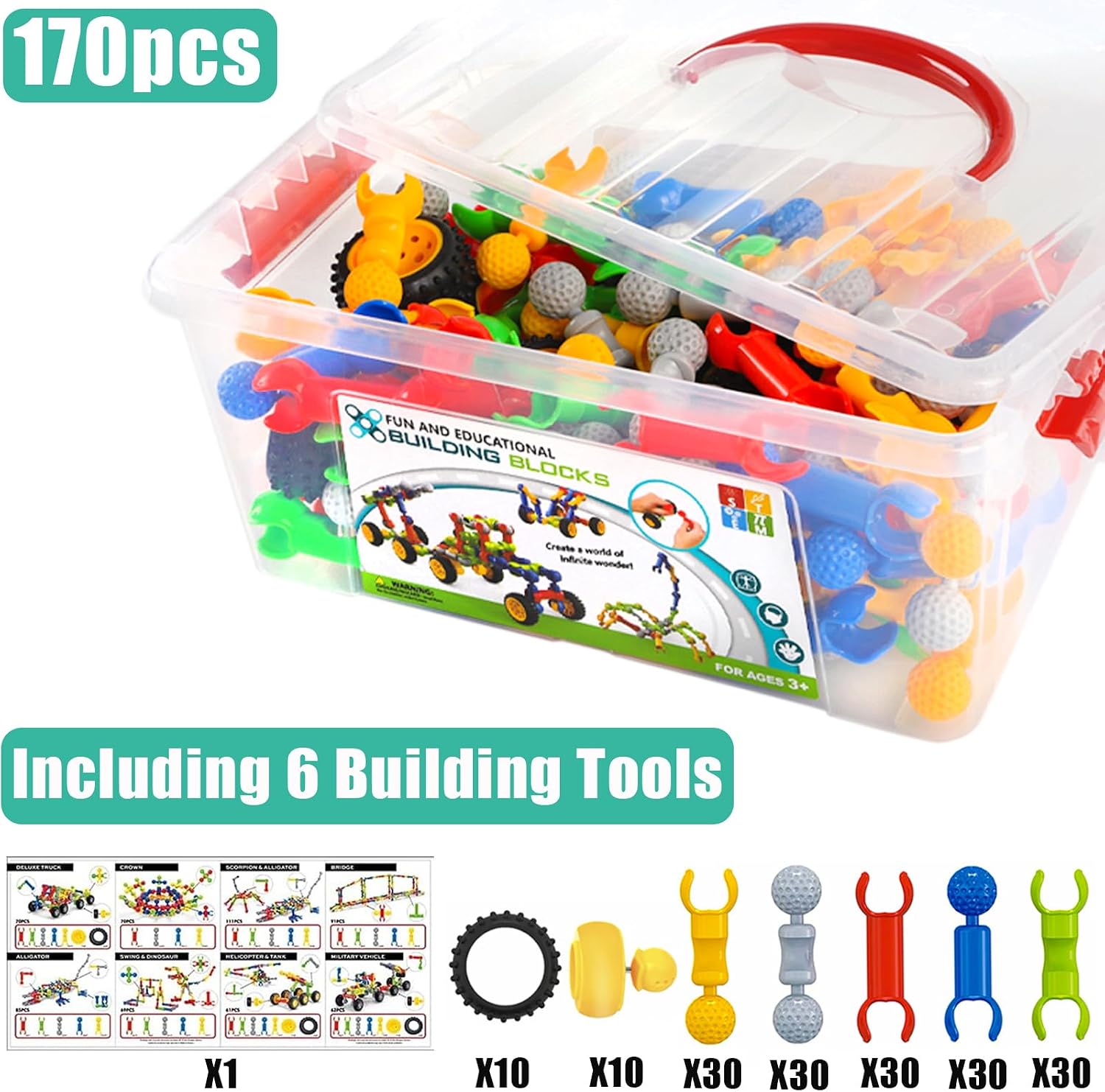 170 Pcs STEM Building Toys for Kids Ages 4-8, Building Blocks Educational Construction Engineering Building Kit for Ages 3 4 5 6 7 8 9 Year Old Creative Kids Games, Christmas Birthday Gifts Boys Girls - Image 4