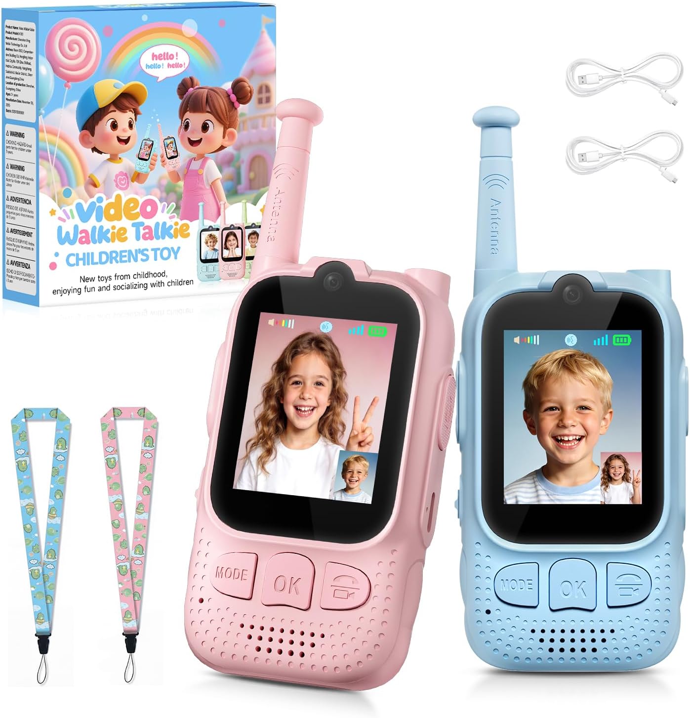 Kids Video Walkie Talkies, 2 Pack Facetime Wakey takey with Video for Kids