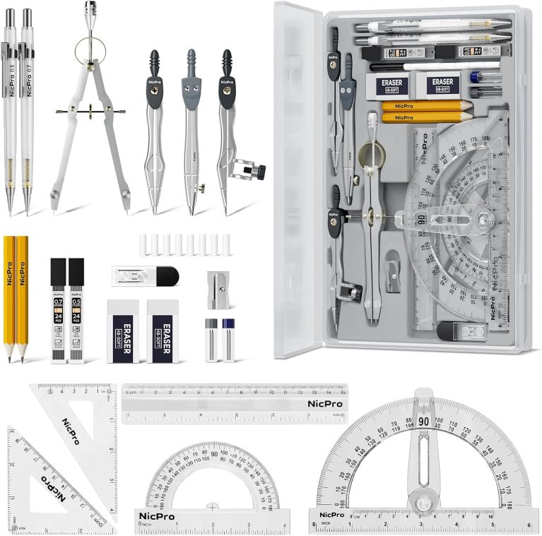 Nicpro 22 PCS Compass Geometry Tools with Case, Drafting Tool Geometry Set