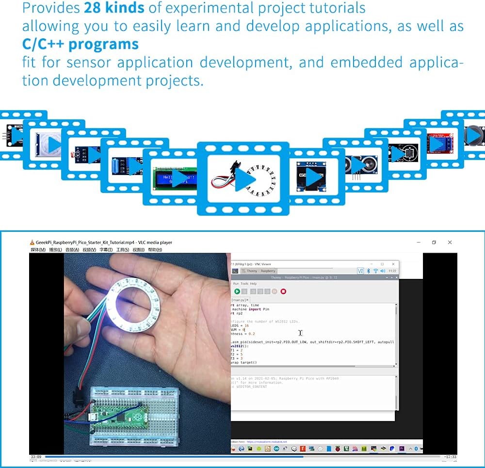 GeeekPi Micro Python Programing Kit for Raspberry Pi Pico, Breadboard, I2C 1602 LCD Display Module for Raspberry Pi Beginners & Software Engineer - Image 3