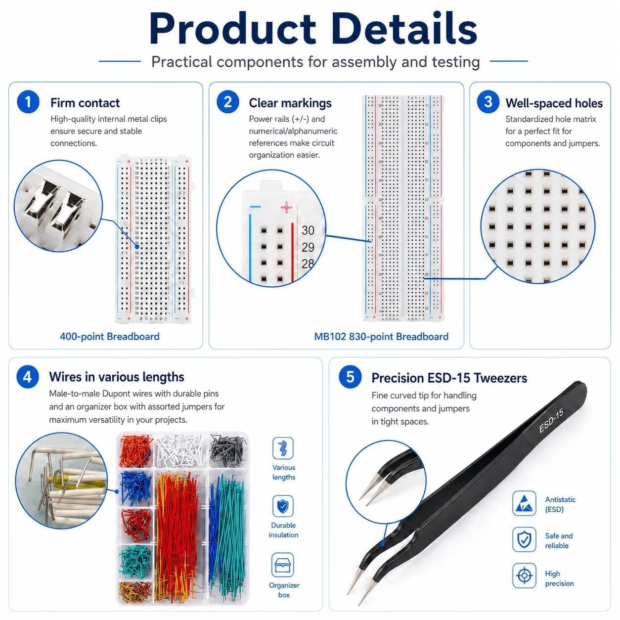 4 Breadboard Kit 970 Jumper Wires with Tweezers for Electronics Projects - Image 3