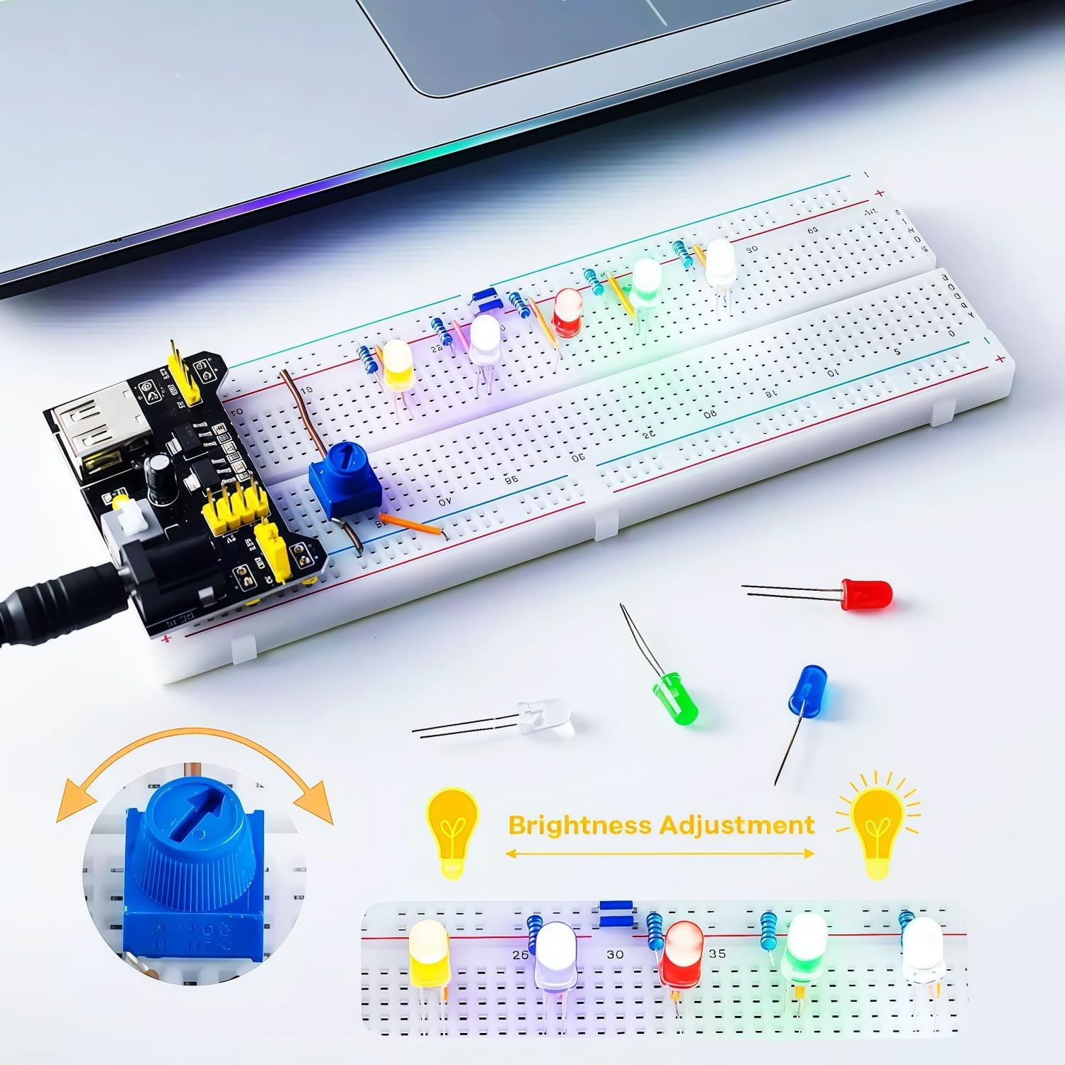 REXQualis Electronics Basic Kit w/Power Supply Module, Breadboard, Jumper Wire, LED,Resistor, comes with more than 300pcs sensors and components for fun and simple electronic projects. - Image 8