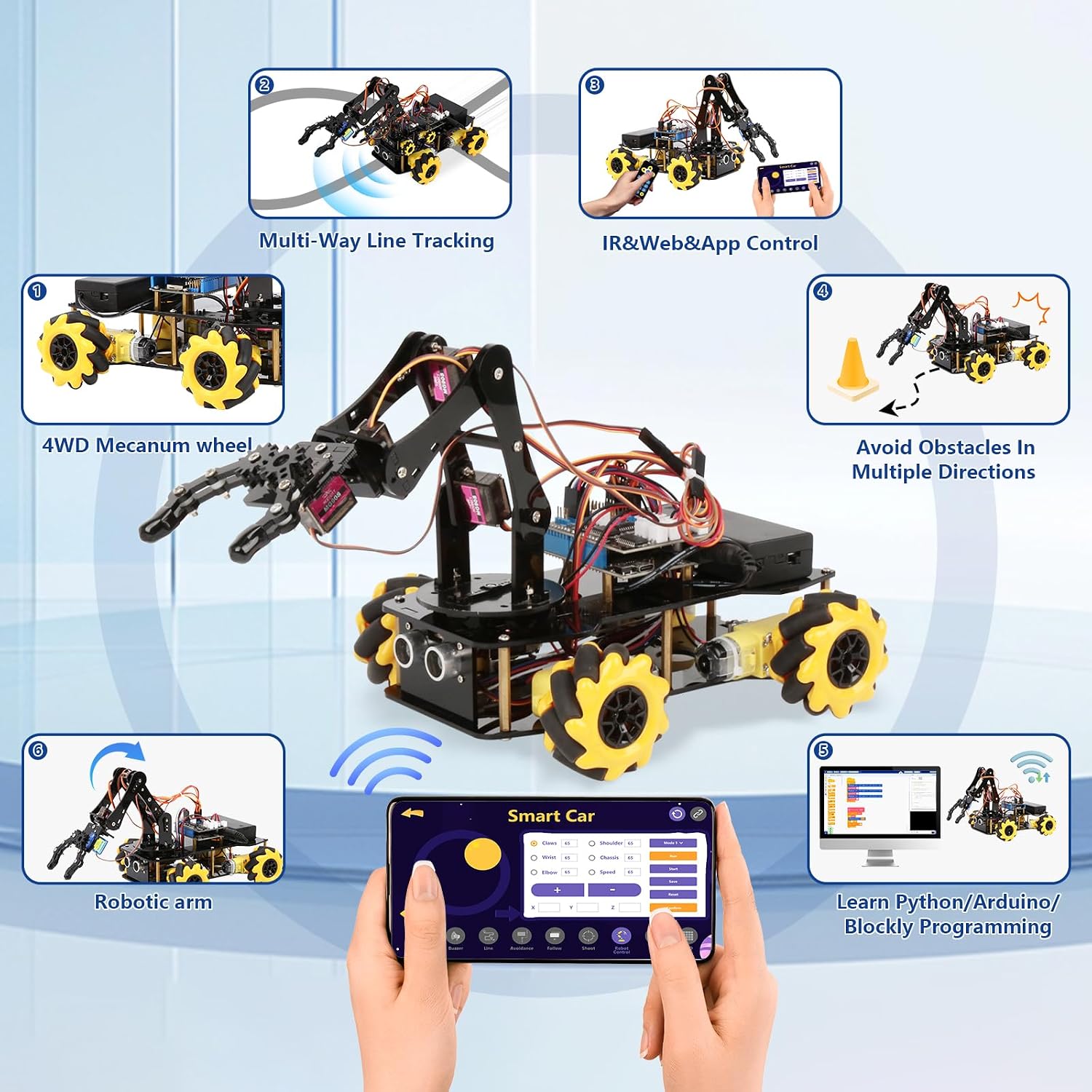 ACEBOTT Robot Arm Expansion Pack Smart Car Starter Kit, Robotics Kit for Kids Ages 8-12 12-16, STEM Toys Coding Robot Kit for Teens & Adults(QD007) - Image 5