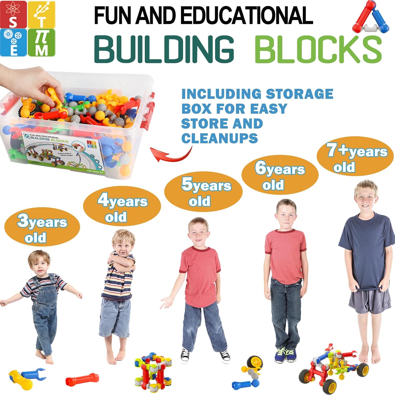 170 Pcs STEM Building Toys for Kids Ages 4-8, Building Blocks Educational Construction Engineering Building Kit for Ages 3 4 5 6 7 8 9 Year Old Creative Kids Games, Christmas Birthday Gifts Boys Girls - Image 2
