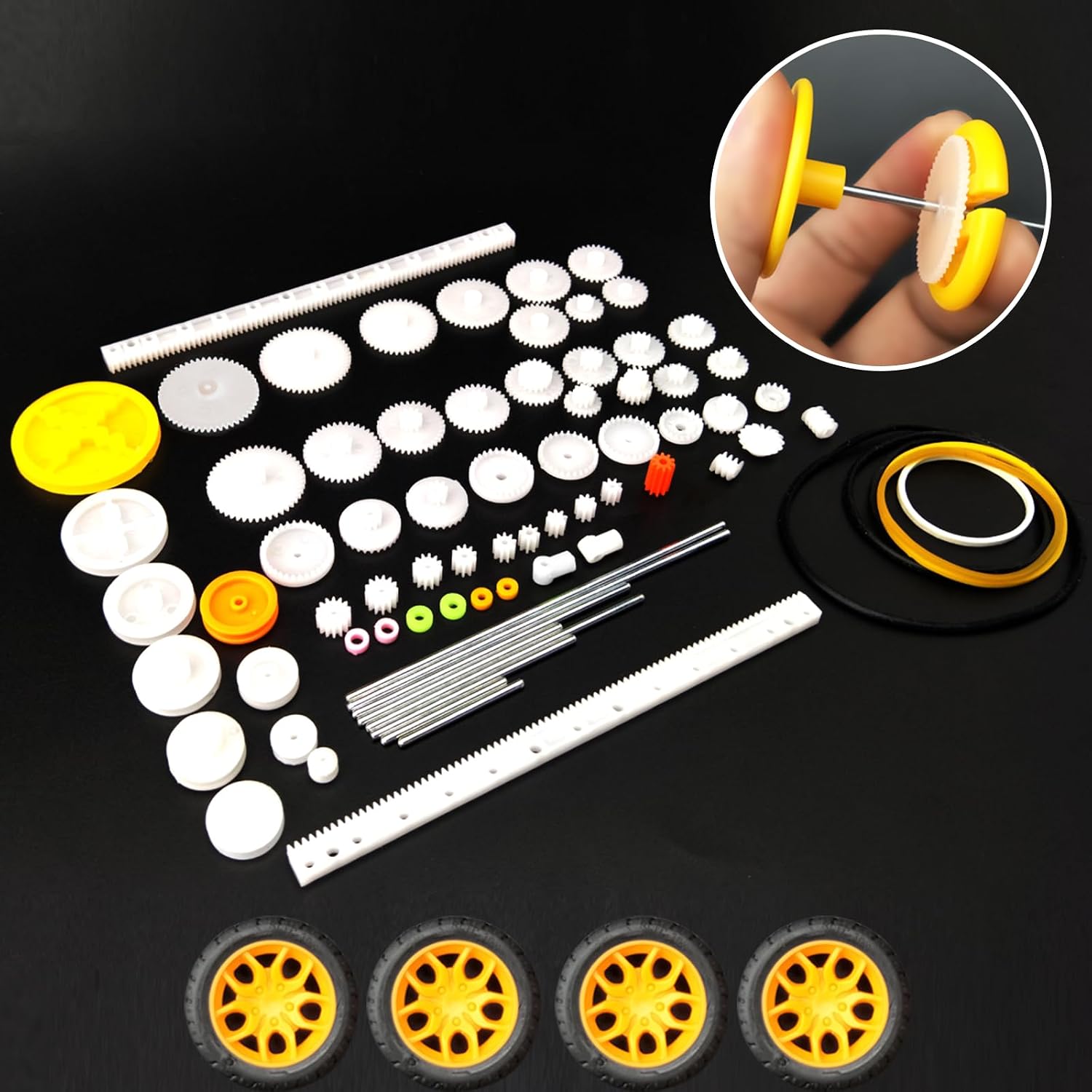 EUDAX 6 Set Rectangular Mini Electric 1.5-3V 24000RPM DC Motor with 84 Pcs Plastic Gears,Electronic Wire, 2 x AA Battery Holder,Boat Rocker Switch,Shaft Propeller for DIY Science Projects - Image 3