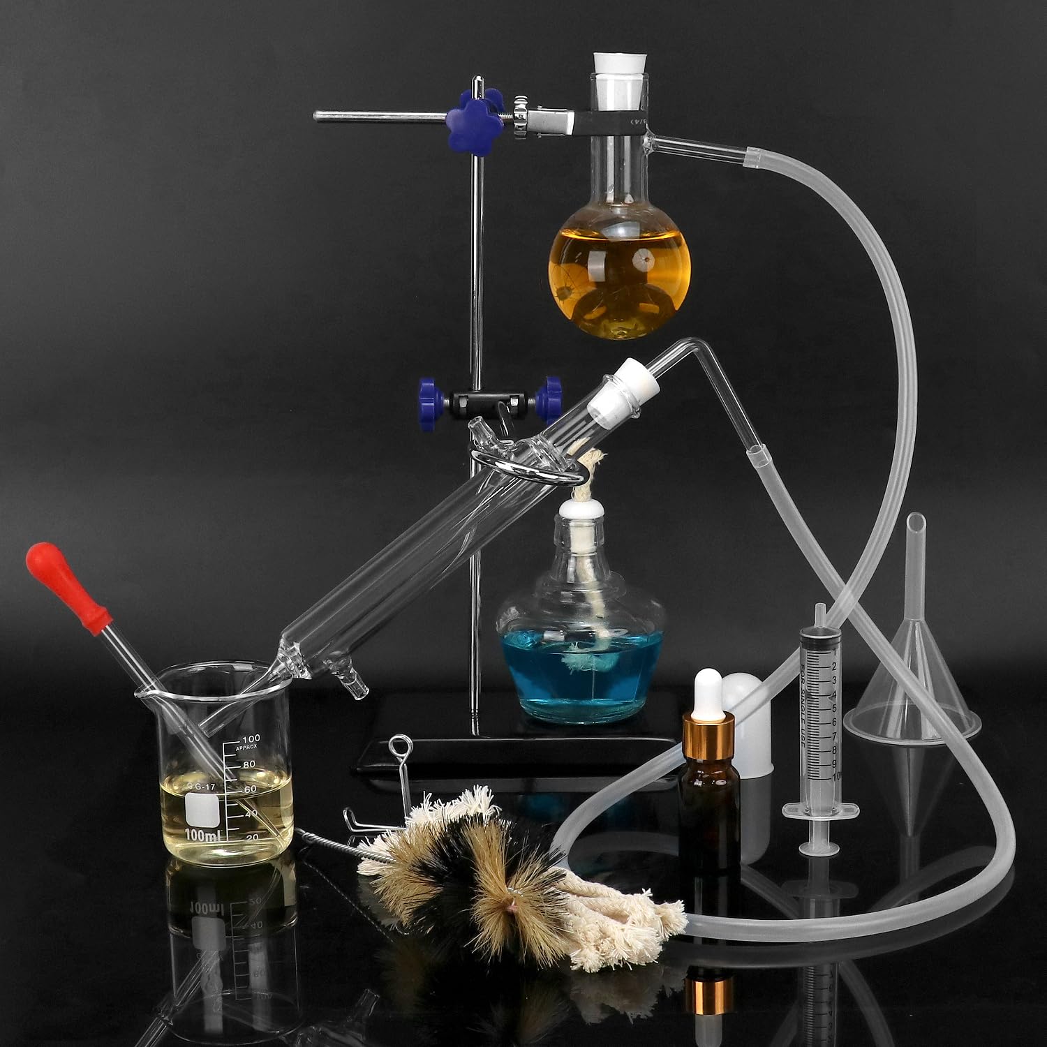 QWORK 12 Pieces 100 ML Home Distillation Apparatus Set - to Making Essential Oil, Chemistry Glass Distilling, Lab Glassware Kit - Image 5
