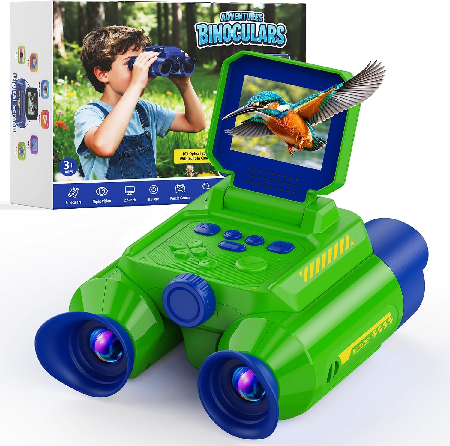Binoculars for Kids with HD Screen & Night Vision & Games, STEM Science Educational Toy Science Kits STEM Toys for Outdoor, Travel Nature Exploration, Gift for 3+ Years Old Boys & Girls(Green)