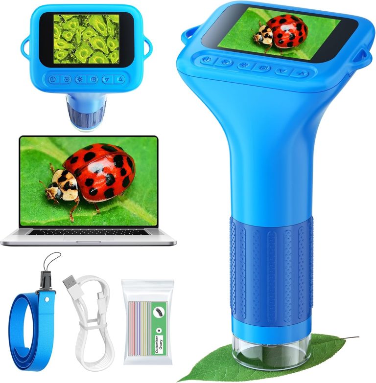 Odatay 1000X Digital Kids Microscope Kit with 12 Slides & 2" Screen, Blue