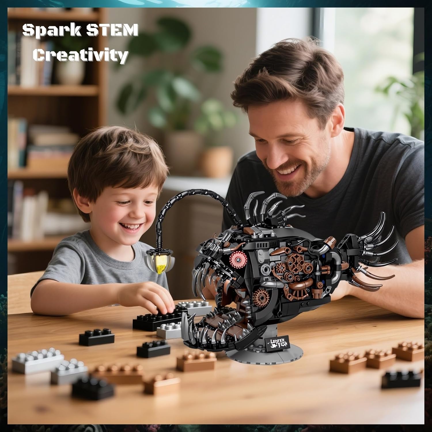 Mechanical Angler Fish Building Block Set for Kids & Adults- STEM Toys for Boys & Girls 8-14+, Deep Sea Ocean Creature Kit, Home/Office Decor with Light, Great Birthday Gift (1038+Pieces) - Image 3