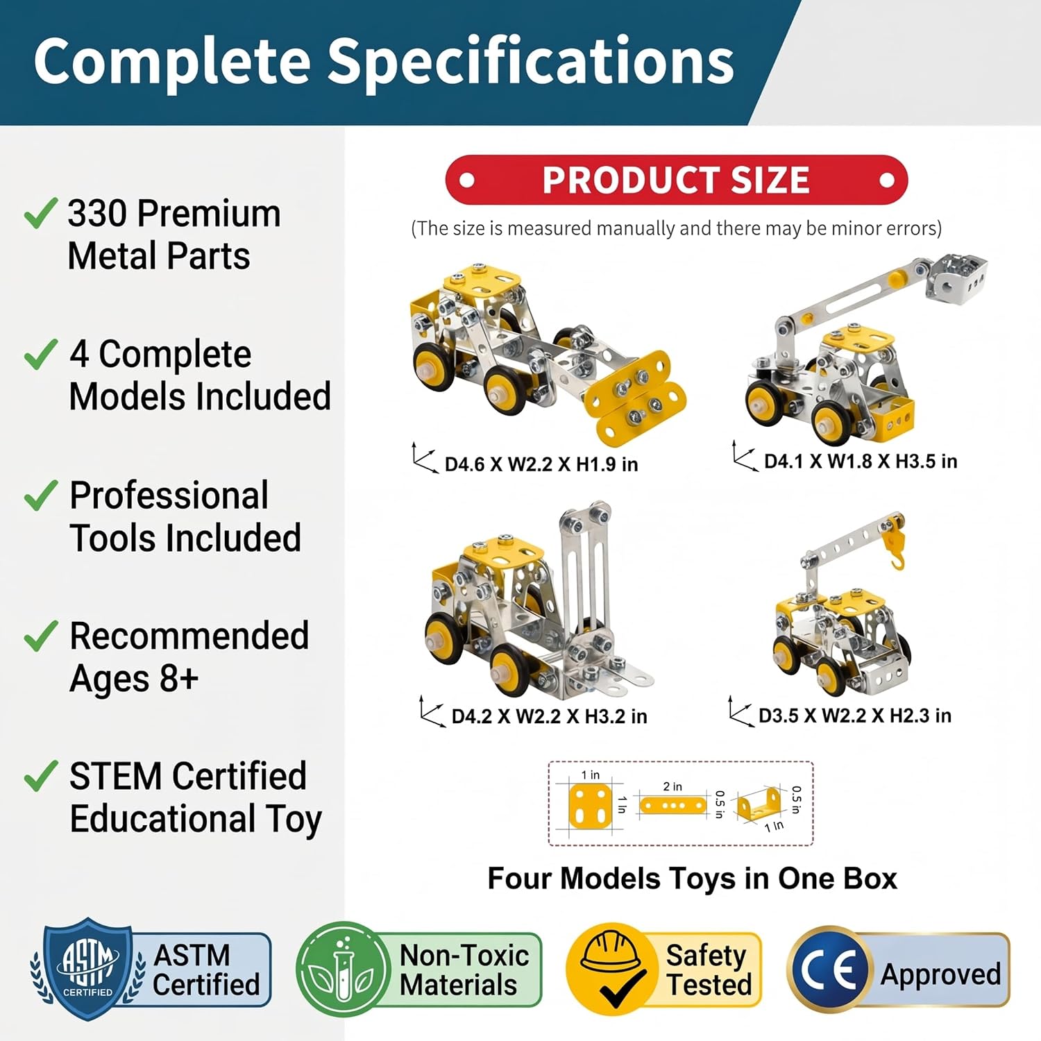 Erector Set for Boys Age 8-12,4 Mini Metal Model Set for Kids,330 PCS STEM Construction Toys,Engineering Building Set with Crane,Forklift,Bulldozer,Fire Truck-DIY STEM Educational Gift for Boys&Teens - Image 4
