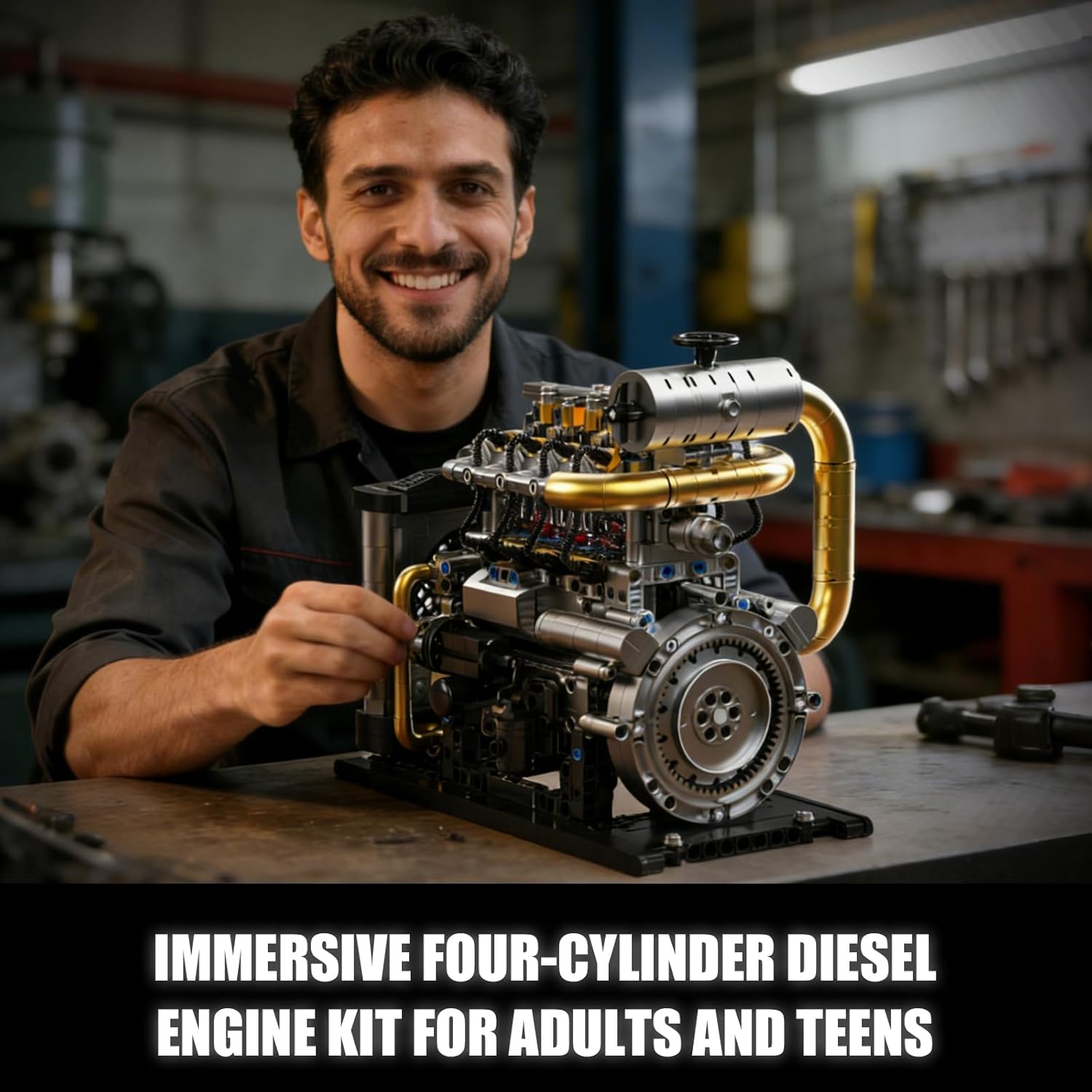 Diesel Engine Model Kit that Runs for Adults, MOC Mini Inline 4-Cylinder Diesel Engine Building Set with Motor, Compatible with Lego, Mechanical Engineering STEM Toy for Teens (1029 PCS) - Image 6