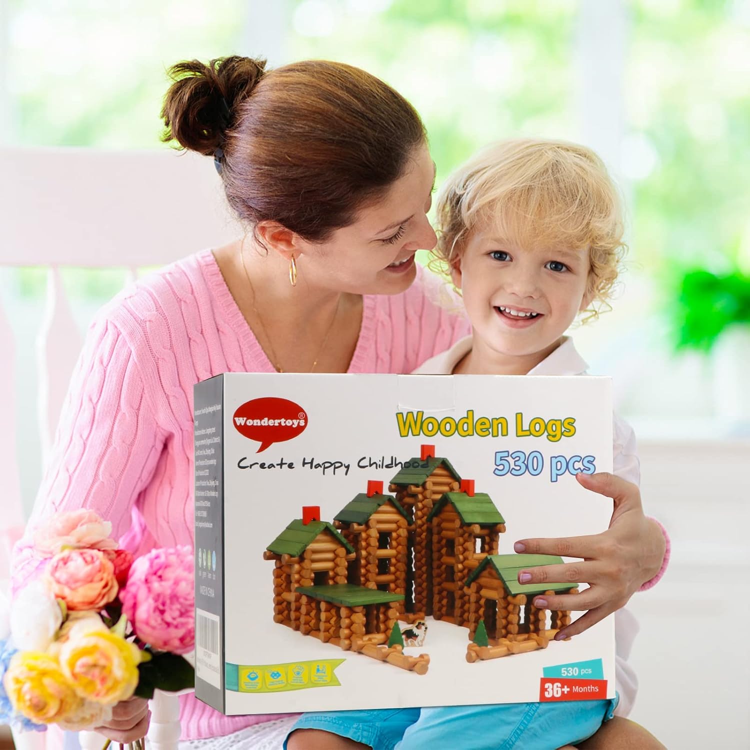 Wondertoys 530 Pcs Wooden Logs Set Ages 3+, Classic Building Log Toys for Kids, Creative Construction Engineering Educational Gifts - Image 7