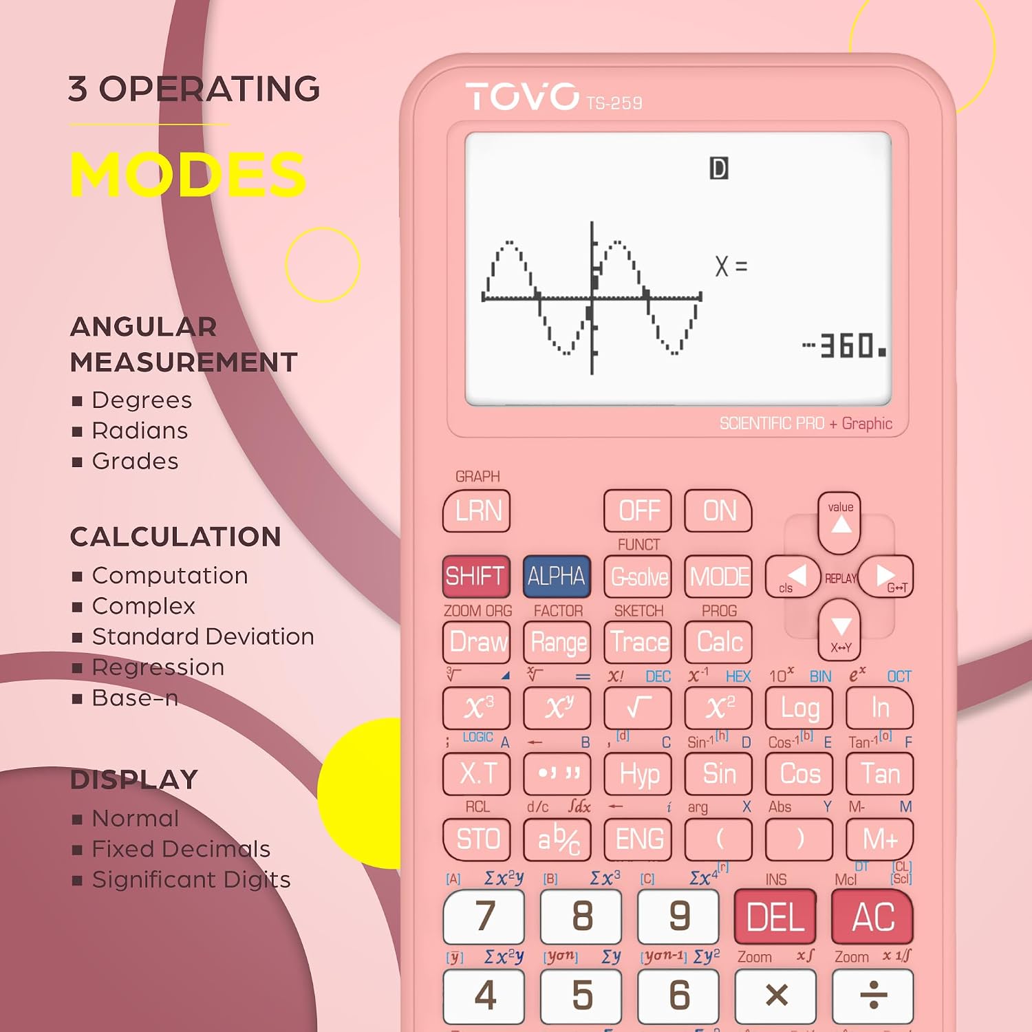 TOVO Scientific Calculator with Graphic Functions, 360+ Functions Graphing Calculator for Students, Large 3" Screen Multi-Mode Scientific Calculators for High School & College, TS-259 - Image 3