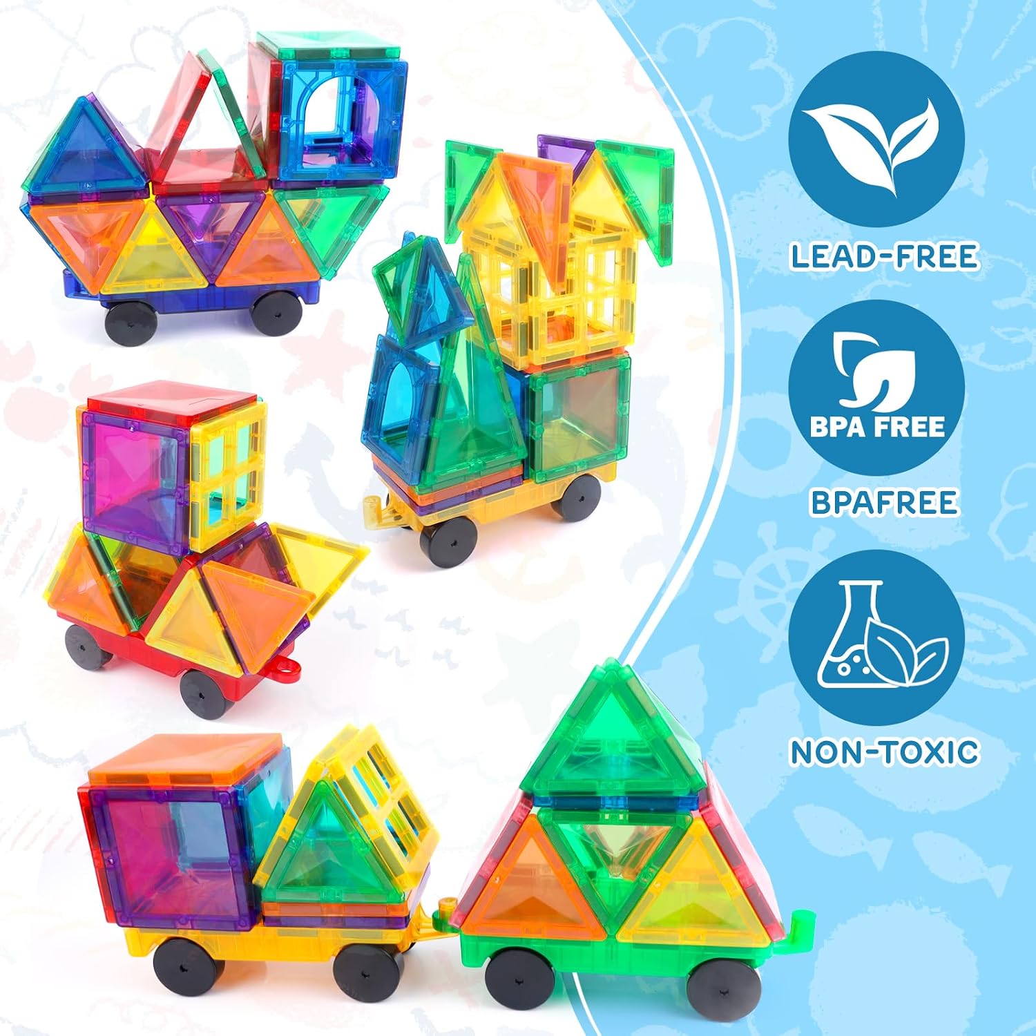 Mruikeny Magnetic Tiles Cars Construction Set - 4 PCS Magnetic Tiles Magnet Bricks Truck Sensory Toys, Educational Magnet Cars Set Building Blocks for 3 4 5 6 7 8+ Year Old Girls Boys - Image 6