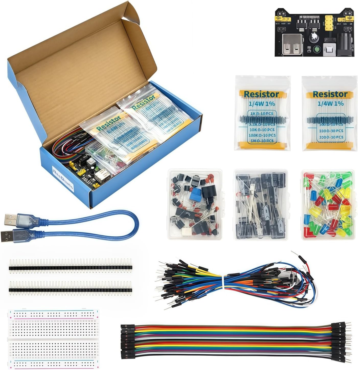 REXQualis Electronics Basic Kit w/Power Supply Module, Breadboard, Jumper Wire, LED,Resistor, comes with more than 300pcs sensors and components for fun and simple electronic projects. - Image 2