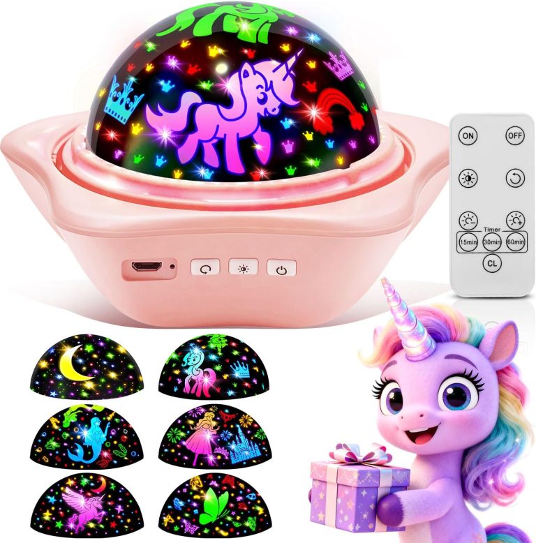 Unicorn Toys for Girls Gifts, 【6 Films+93 Colors+Rechargeable】Kids Night Light Projector, Unicorn Toys+Princess Toys+Mermaid Toy+Sensory Toys+Star Projector, Kids Sensory Toy for 3 Year Old Girl Gifts