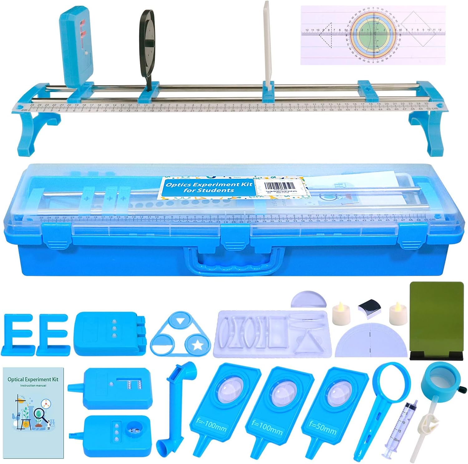 Physics Optics Experiment Kit for Lab - Light Refraction/Reflection, Convex Lens, Pinhole Imaging & Light Primary Colors Exploration Science Educational Set for Hands-On Learning