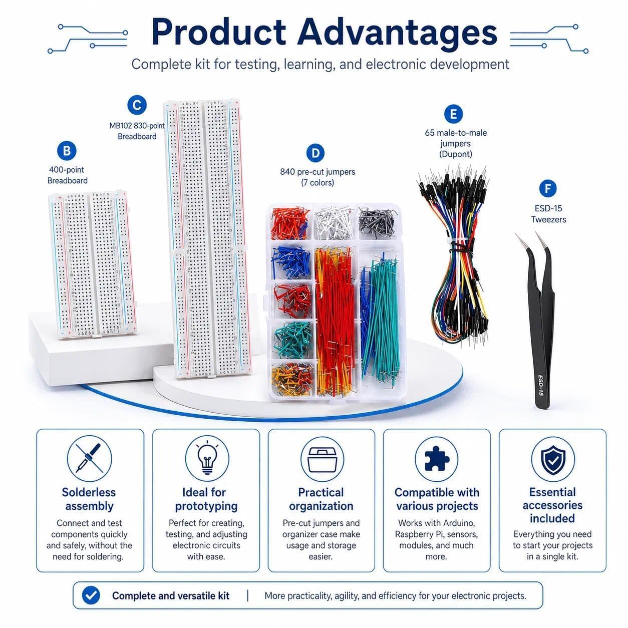 4 Breadboard Kit 970 Jumper Wires with Tweezers for Electronics Projects - Image 2