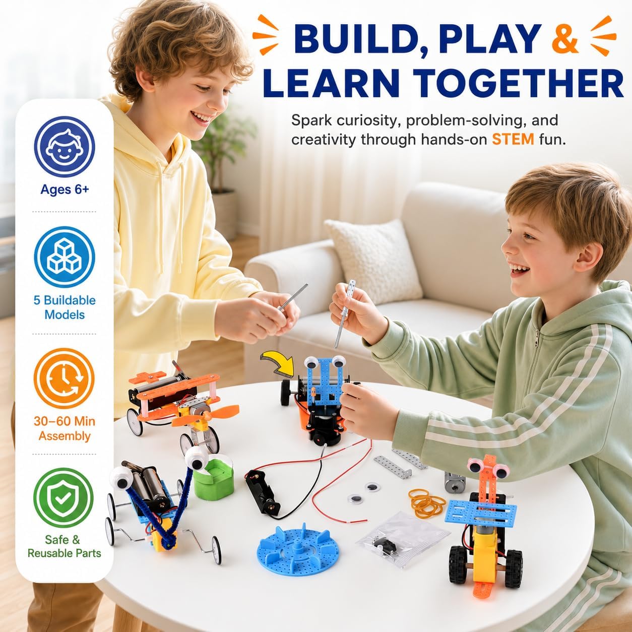 STEM Kits for Kids Ages 6-12, 5-in-1 Robot Building Science Kit for Boys Girls, DIY Robotics Engineering Projects, Educational STEM Toys, Birthday for Kids Age 6 7 8 9 10 11 12 - Image 4