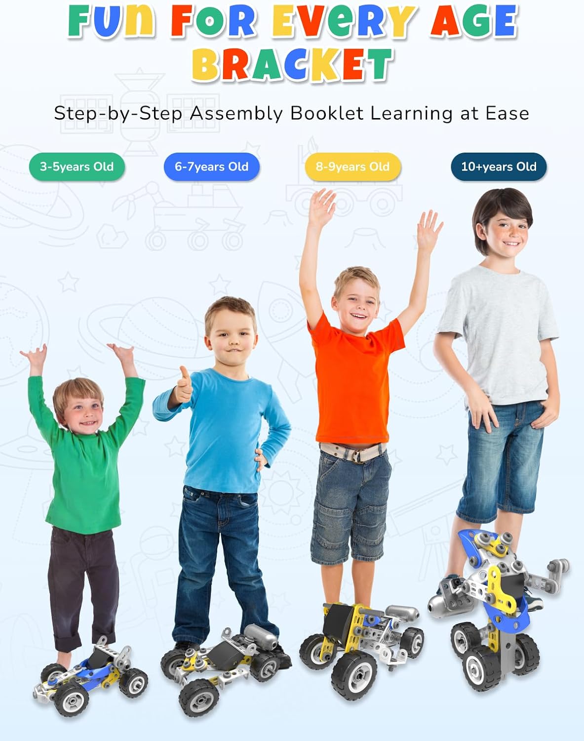 10 in 1 STEM Toys for 5 Year Old Boy, Building Toys for Kids Ages 4-8 5-7 6-8, STEM Engineering Construction Kit with Electric Motor, Educational Science Gift for 5 Year Old Boys - Image 5