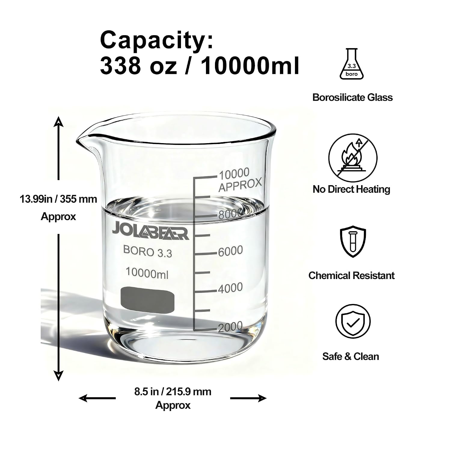 JOLABEAR 10000ml/10L Durable Glass Beaker, 3.3 Borosilicate - Image 2