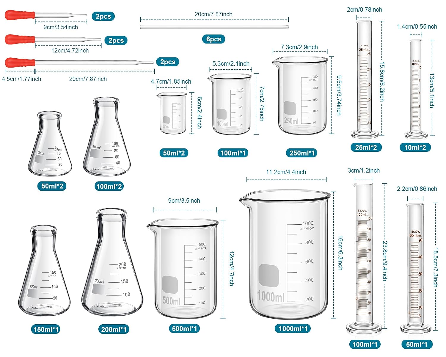 Frienda 30 Pcs 50/100/250/500/1000ml Lab Glassware Beaker Set - Image 2
