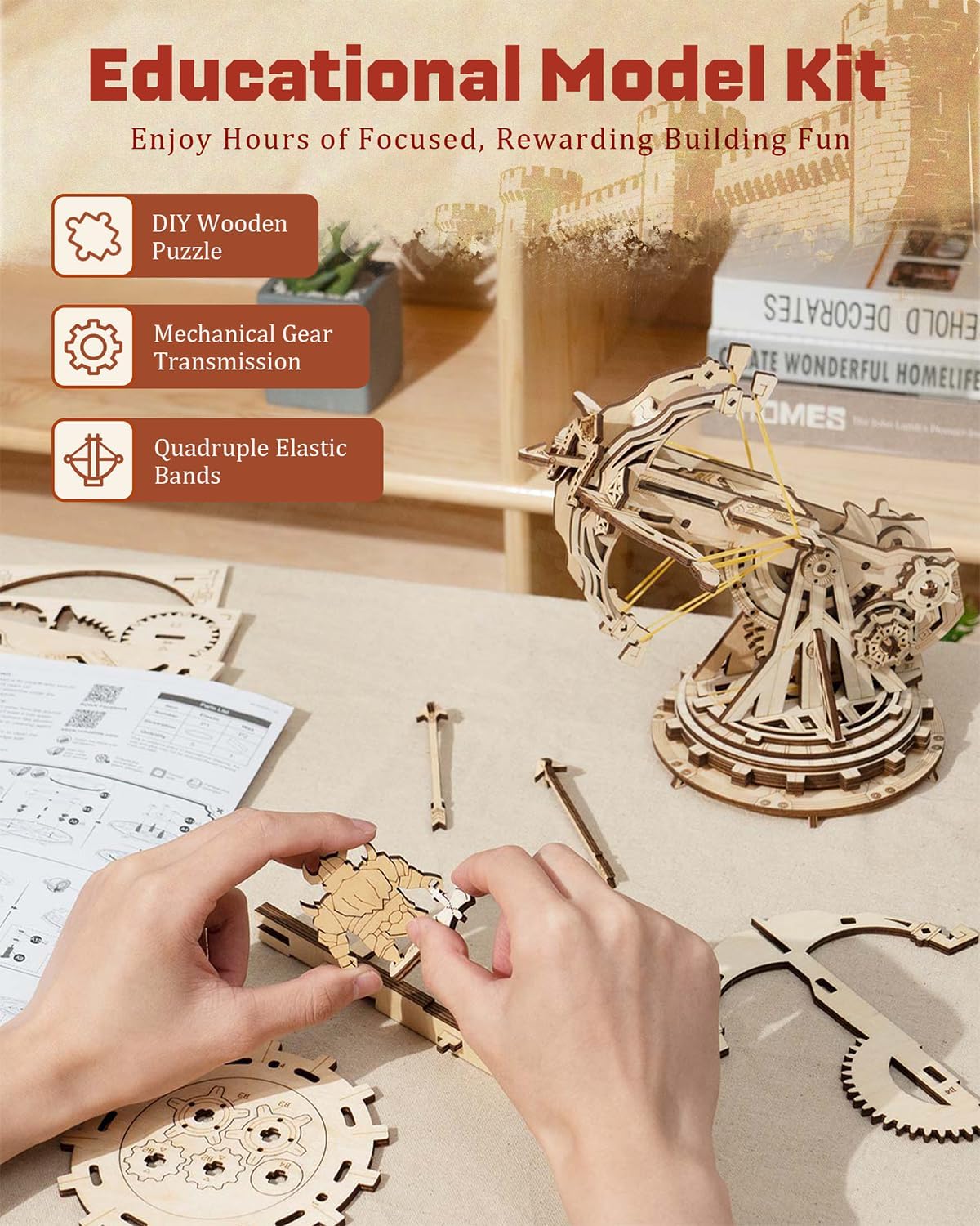 Rowood 3D Wooden Puzzles Catapult Kit for Adults, DIY Catapult Mechanical Wooden Model Kits Toys to Build for Adult, Cool Birthday Gift Choice - Image 6