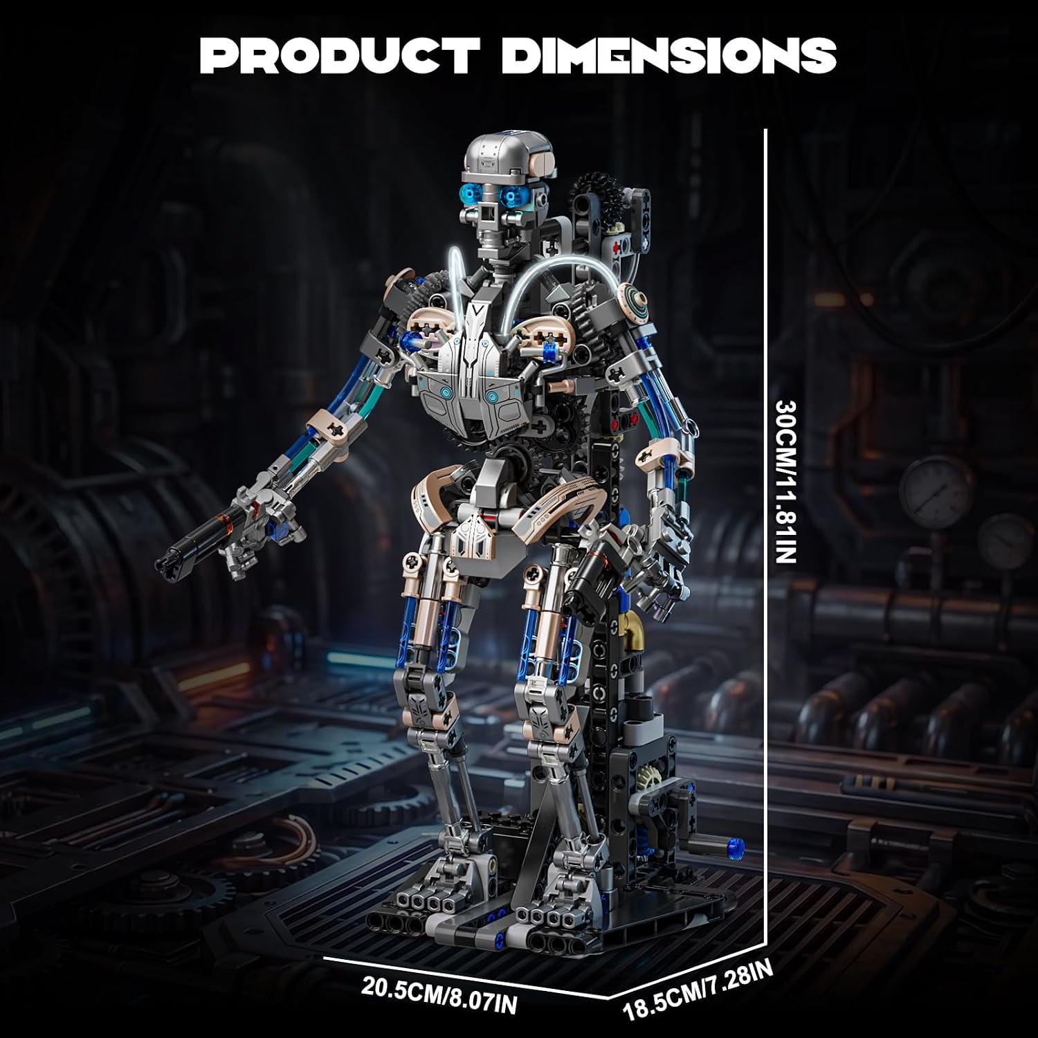 Mechanical Skeleton Robot Building Set with LED Lights (692PCS) Poseable Model with Movable Gears & Display Stand, STEM Toy & Gothic Decor Gift for Adults Teens Age 14+ - Image 7