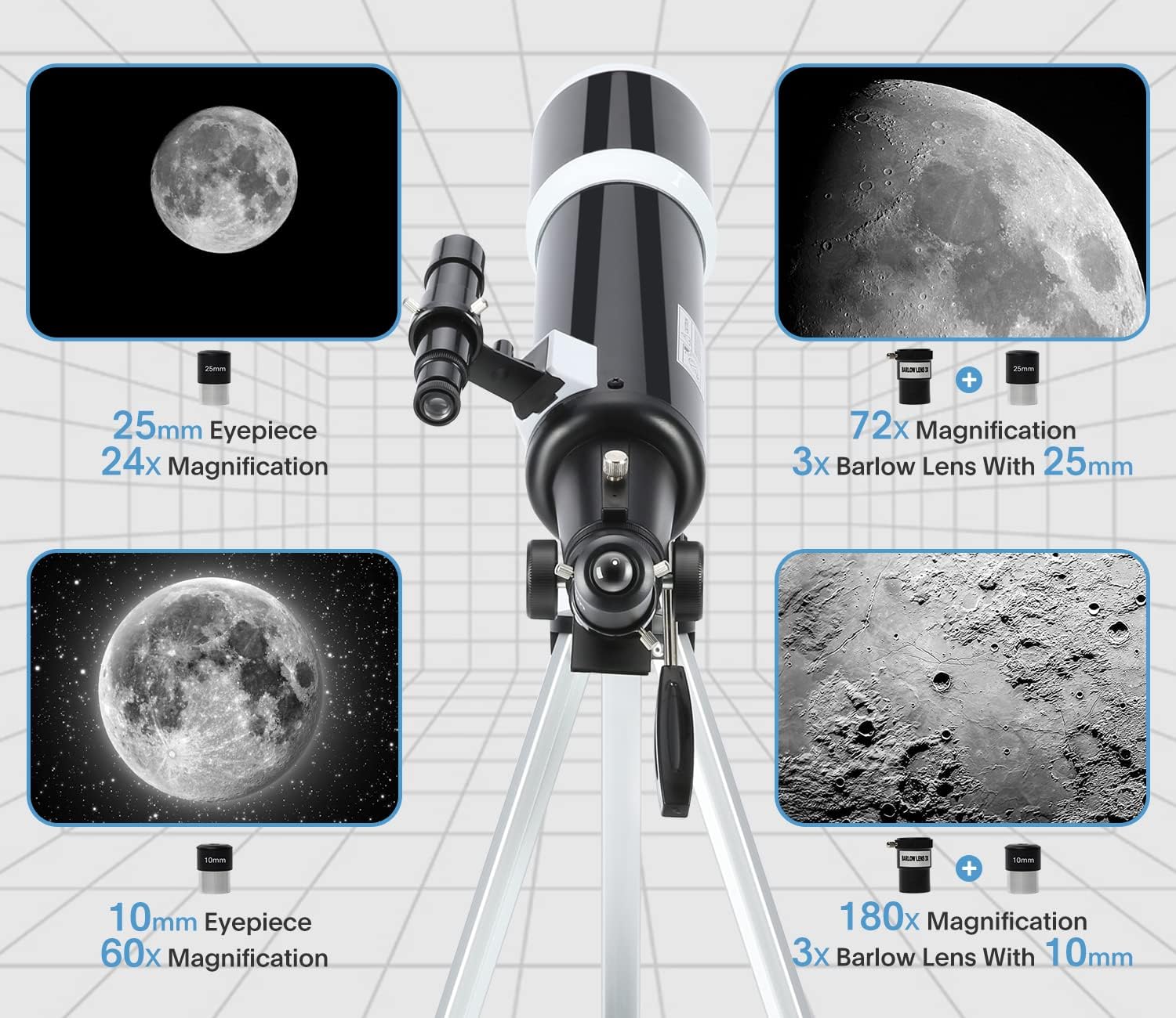 Koolpte Telescope for Adults & Beginner Astronomers - 80mm Aperture 600mm Fully Multi-Coated High Transmission Coatings with AZ Mount Tripod Phone Adapter, Carrying Bag, Wireless Control. - Image 3