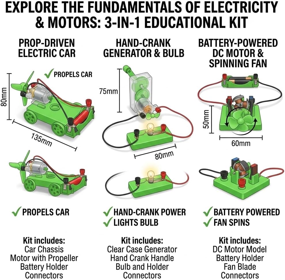 Physics Science Lab Learning Circuit kit, Electricity Experiment Set,DIY DC Electrical Motor Model Wind Powered Carts Building Circuits for Kids Junior Senior High School Students (1 Set) - Image 8