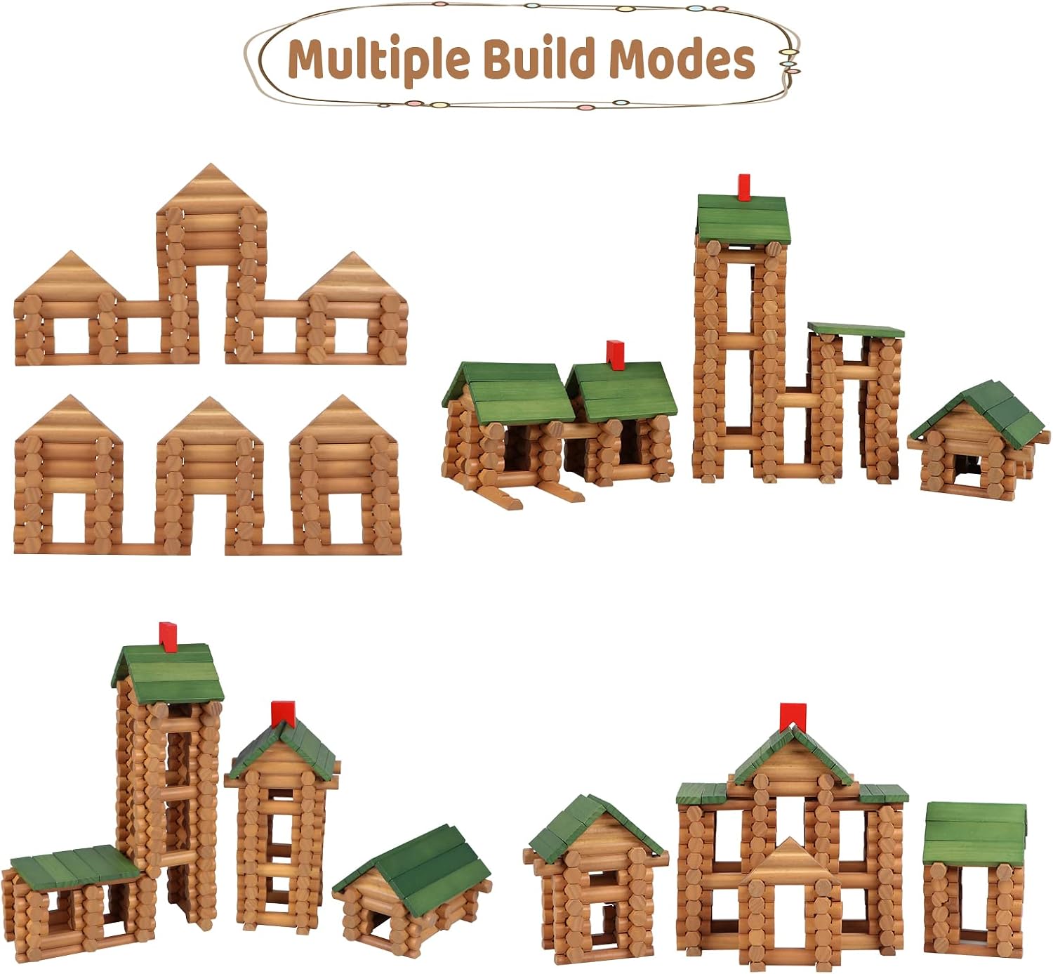 Wondertoys 530 Pcs Wooden Logs Set Ages 3+, Classic Building Log Toys for Kids, Creative Construction Engineering Educational Gifts - Image 6